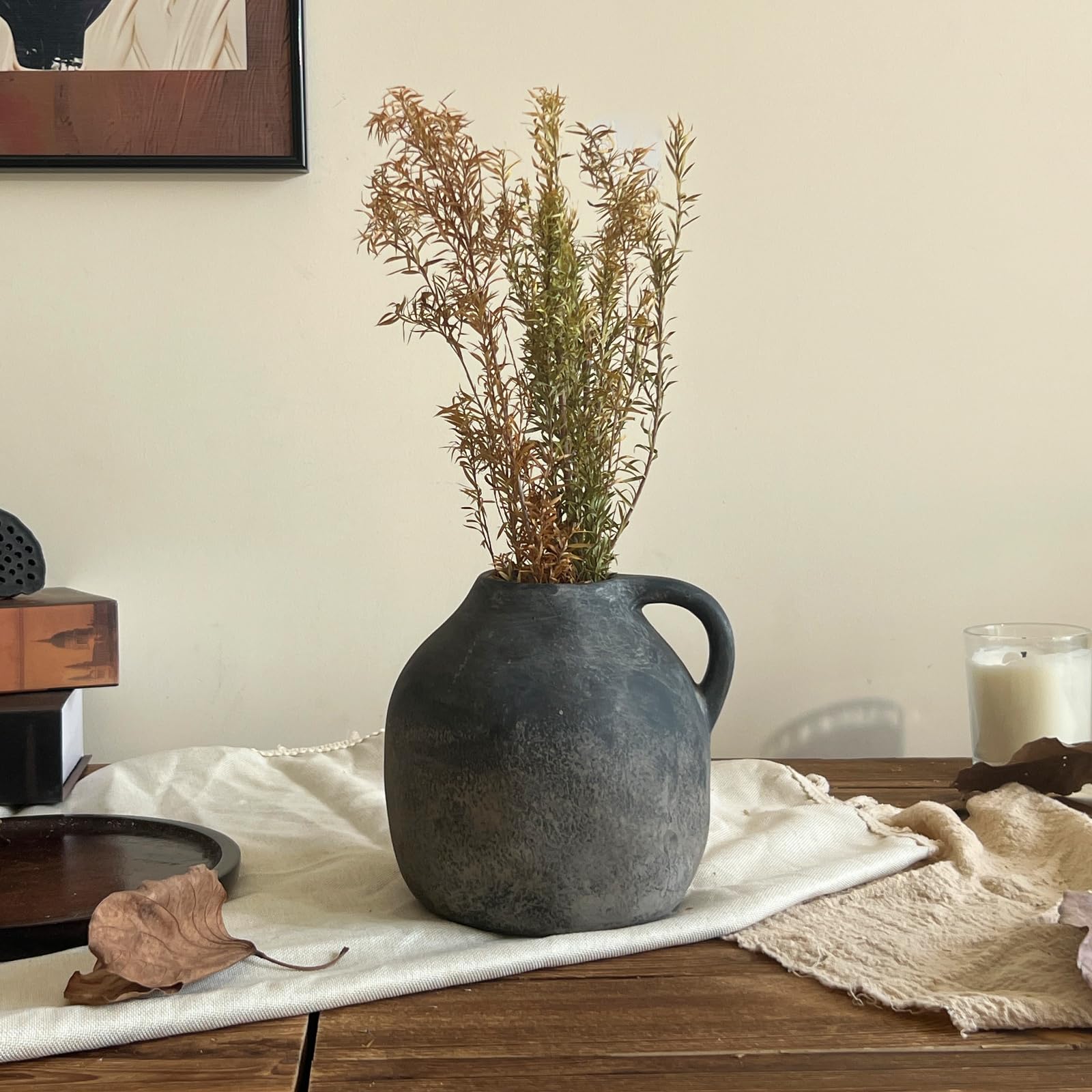 DJYY 5.7Inch Farmhouse Rustic Ceramic Vase, black Vintage Ceramic Vase,Living Room,Dining Table, Entryway, Wedding Housewarming Gift - Image 4