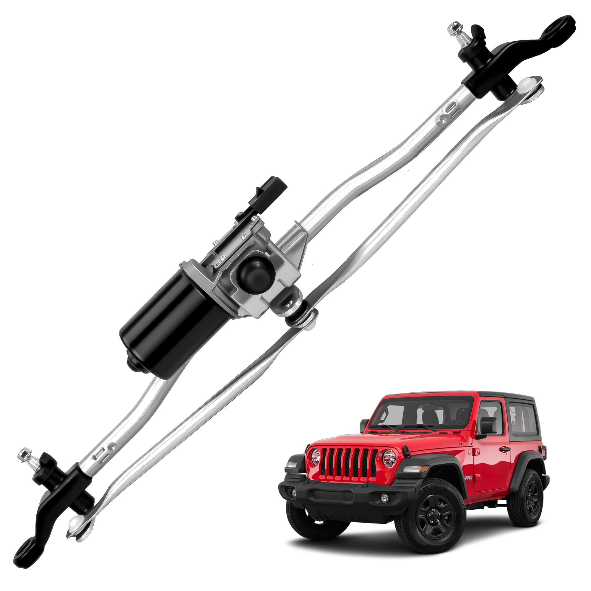 Front Windshield Wiper Motor and Linkage Assembly Compatible with Jeep Wrangler 2007-2018, Wrangler JK 2018 - Replace Front Wiper Motor # 55077859AB, 55077859AD