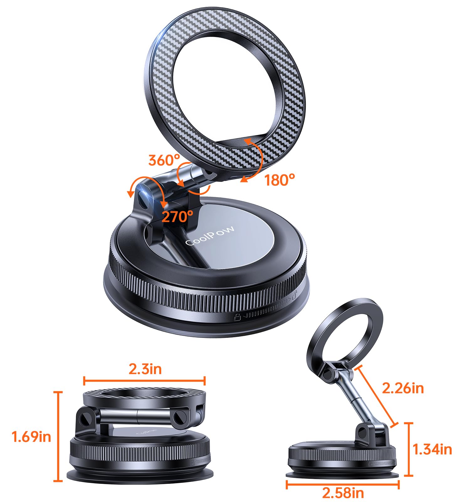 Coolpow for Magsafe Car Mount Vacuum Magnetic Phone Holder for Car 360 Rotatable Suction Cup Phone Mount for — view 11