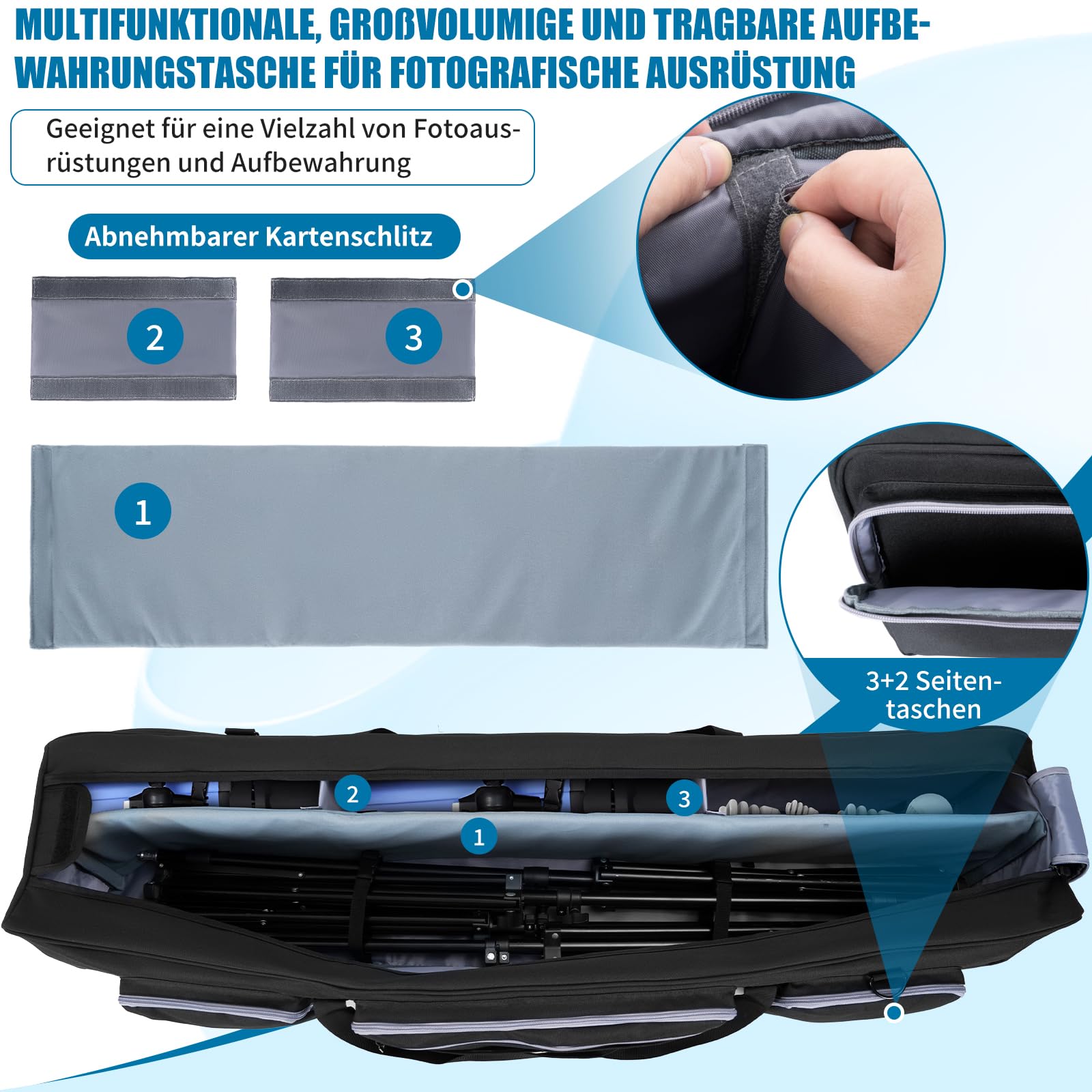 OUUTMEE Bolsa de transporte para trípode, bolsa grande para trípode fotográfico con separadores acolchados extraíbles, bolsa de soporte de luz con base acolchada a prueba de golpes para trípodes de