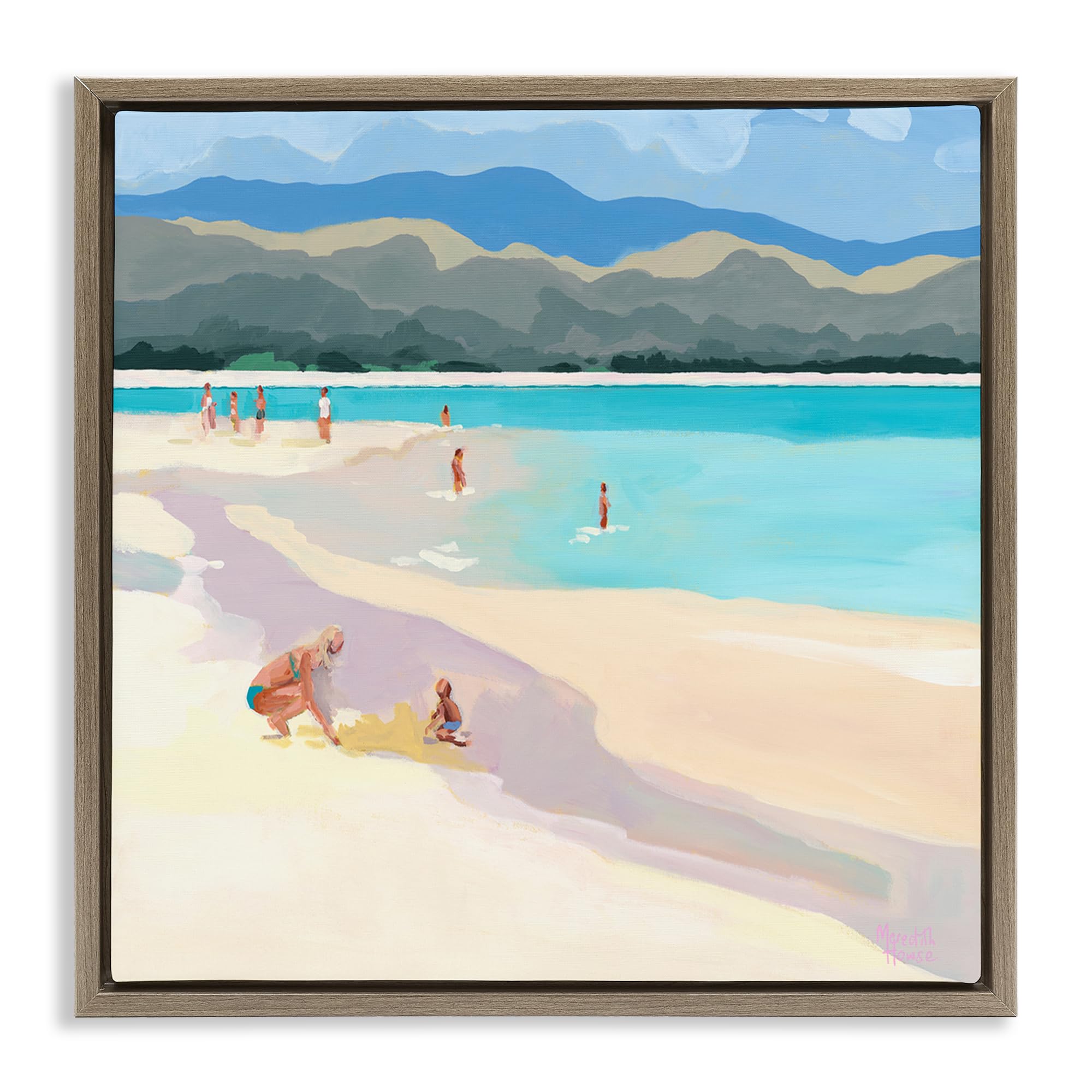 Stupell Industries 'Mother & Child Beach Scene', Floating Frame Canvas Art, Brown, 25 x 25 Inches, Easy to Hang and Sturdy, Made in USA, by Meredith Howse