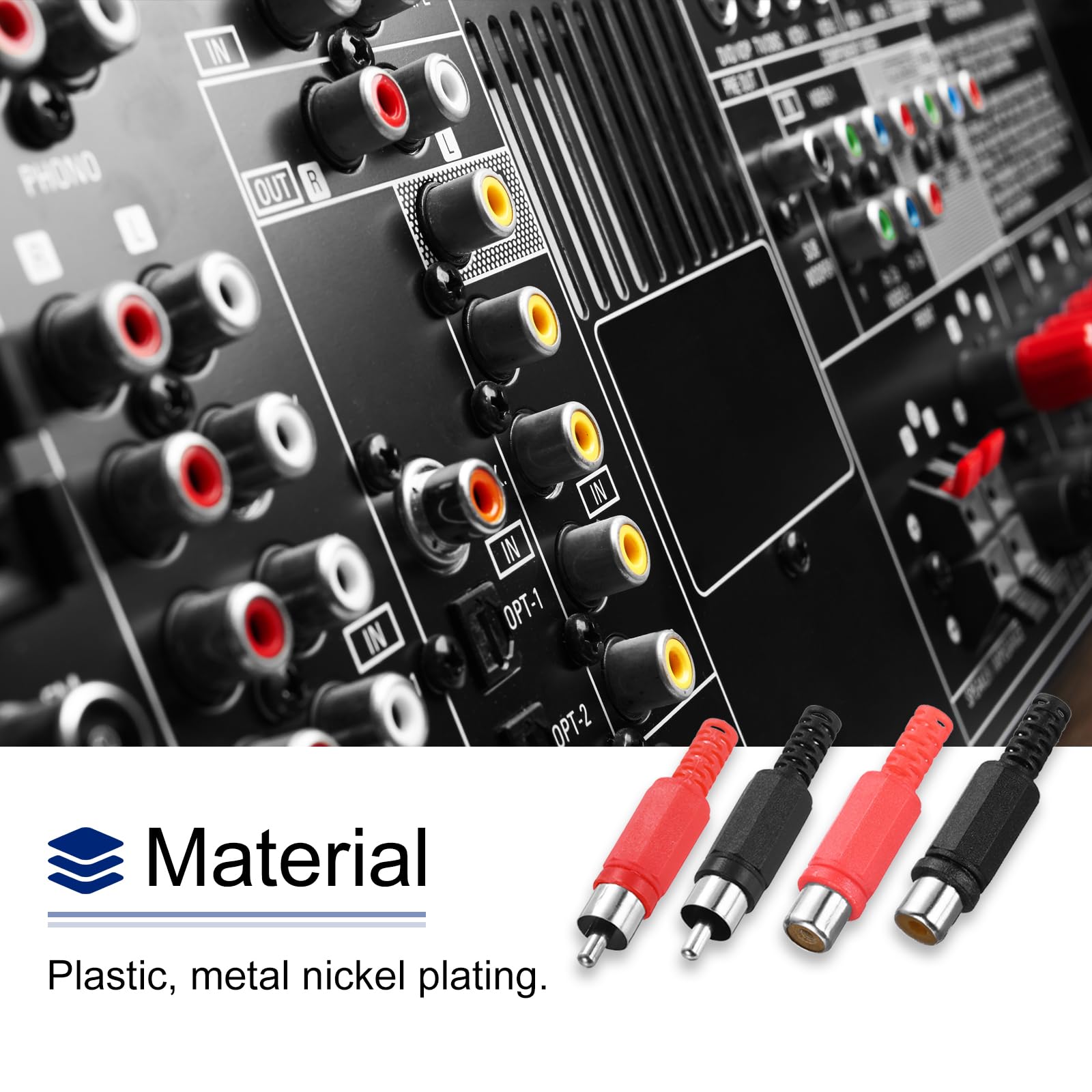 MECCANIXITY Lot de 20 adaptateurs de prise RCA mâle et femelle à tête rouge et noire 5,1 mm connecteur audio et vidéo (10 mâles et 10 femelles)