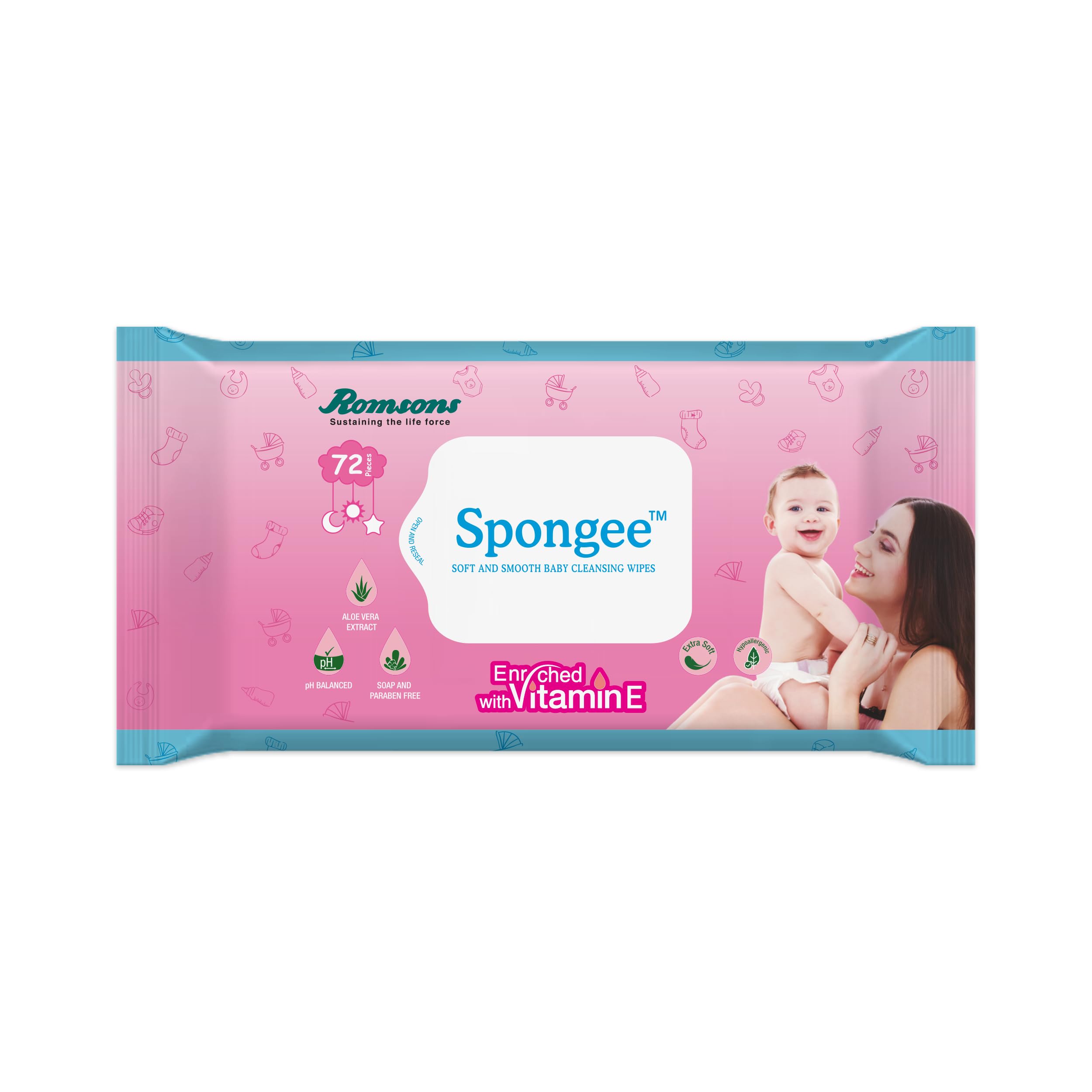 Dignity Spongee Soft and Smooth Baby Cleansing Wet Wipes with Aloe Vera Extract, 150x200 mm (Pack of 6) 432 Wipes - Image 3 thumbnail
