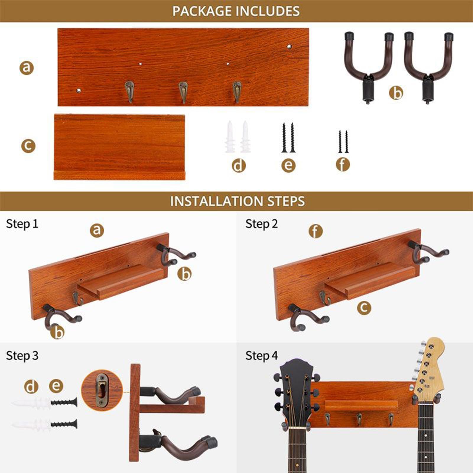 Uchwyt ścienny do gitary – drewniany stojak ścienny na gitarę, oszczędzający miejsce uchwyt organizera basowego, montowany na ścianie wieszak na instrumenty do gitary, ukulele, banjo, mandoliny