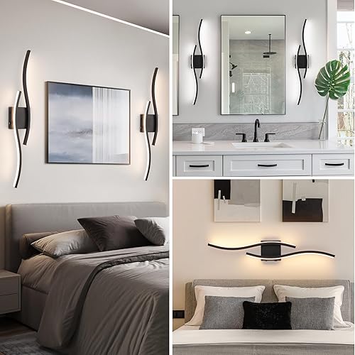 Miniatura 9 de Juego de dos apliques de pared LED modernos, juego de 2 apliques de pared con batería y temporizador, lámpara de pared negra con control remoto,