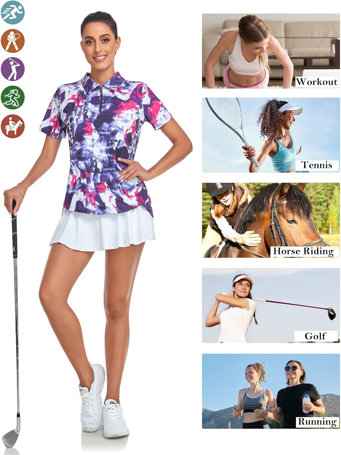 Tanst Sky Women's Golf Polo Shirts Short Sleeve Quarter Zip Pullover Moisture Wicking Workout Tops - Image 4