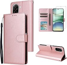 Cover Compatible with Xiaomi Redmi A5 4G EU Version (Not for Global Version) (Not for 5G), with 1 Piece Tempered Glass Screen Protector, Premium PU Leather Book Flip Case - Pink