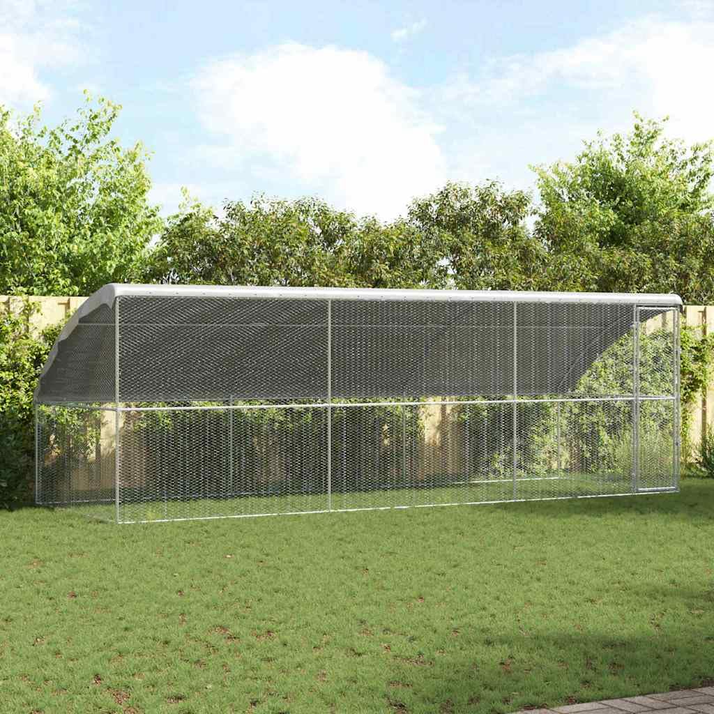 Gabbia per polli, 3 pezzi, argento, in acciaio zincato, 600 x 200 x 200 cm, con tetto impermeabile, richiudibile, resistente alle intemperie, per esterni, protezione e recinzione per pollame e