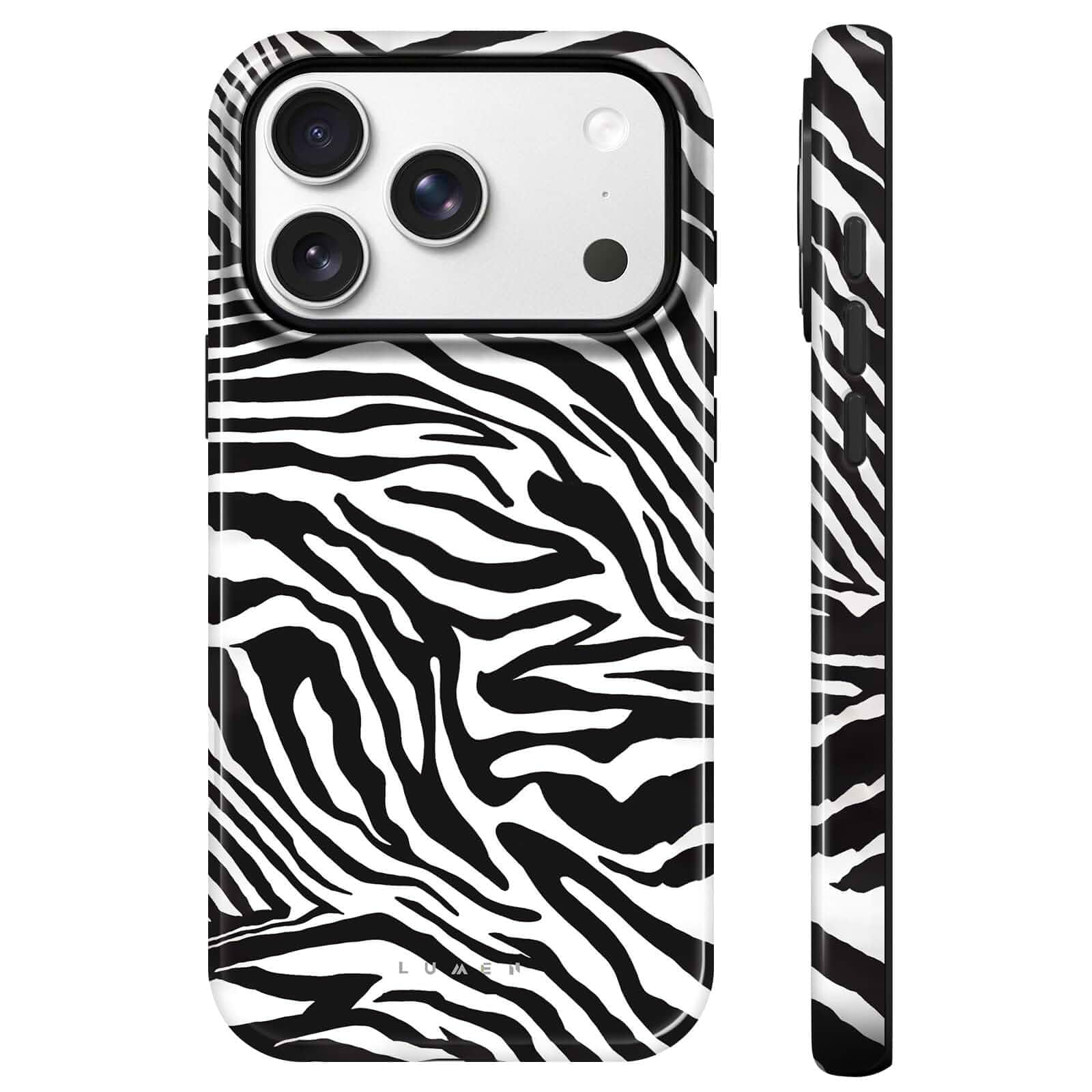 Lumen for iPhone 17 Pro/iPhone 18 Pro Case, Compatible with MagSafe, Stripe Hard Shell Protective Cover, Camera Protection, for Women Girls, Classic Black White Animal Pattern Bold Trendy Zebra Print