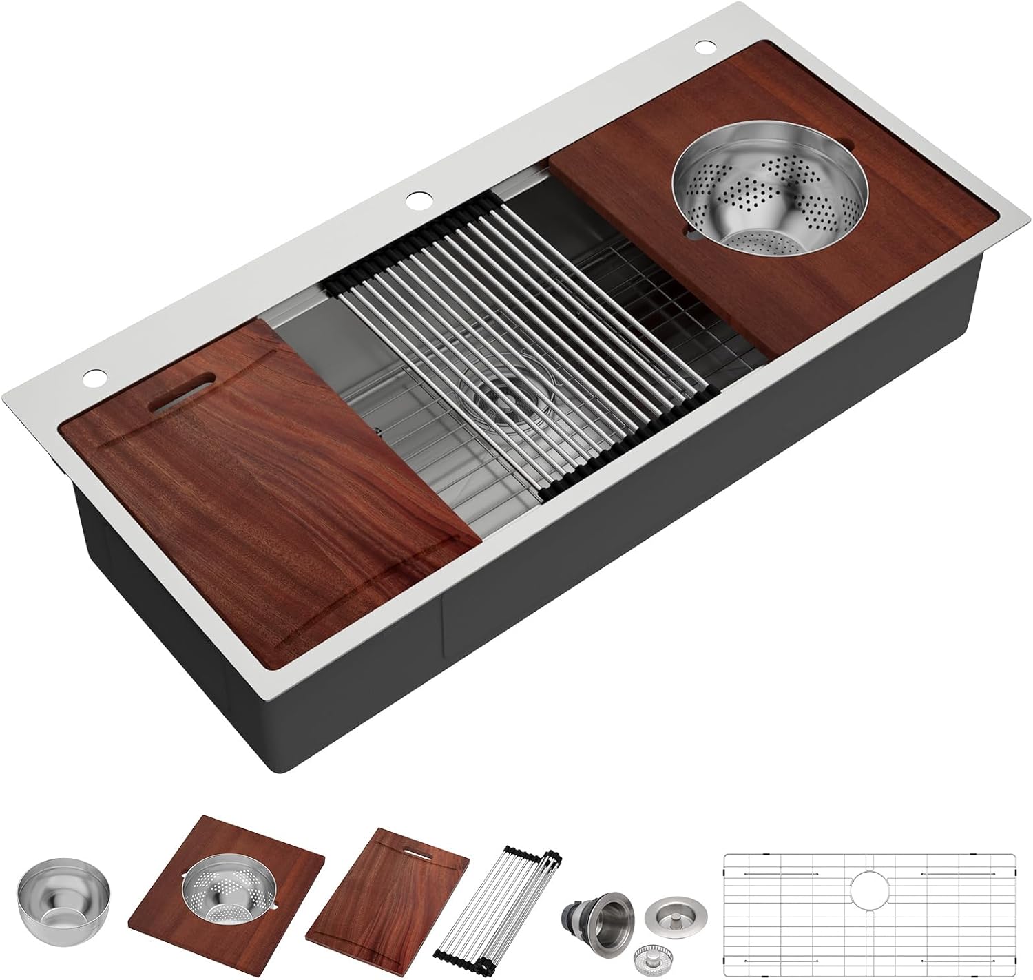 45 inch Drop in Kitchen Sink Workstation Large Kitchen Sink 16 Gauge Topmount Stainless Steel Over Counter Single bowl 45x22 sink Basin with Mixing Bowl