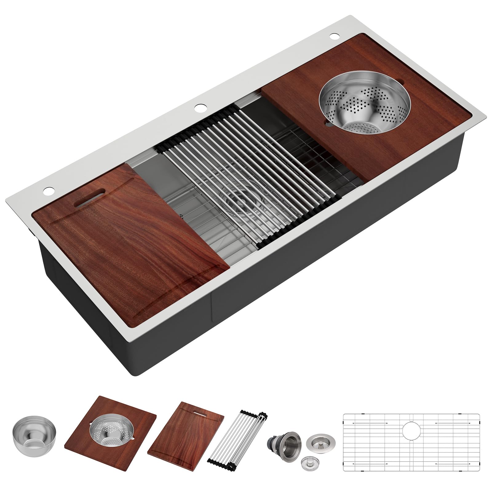 Photo 1 of ***Missing accessories*** IOROYO 45 inch Drop in Kitchen Sink Workstation Large Kitchen Sink 16 Gauge Topmount Stainless Steel Over Counter Single bowl 45x22 sink Basin with Mixing Bowl