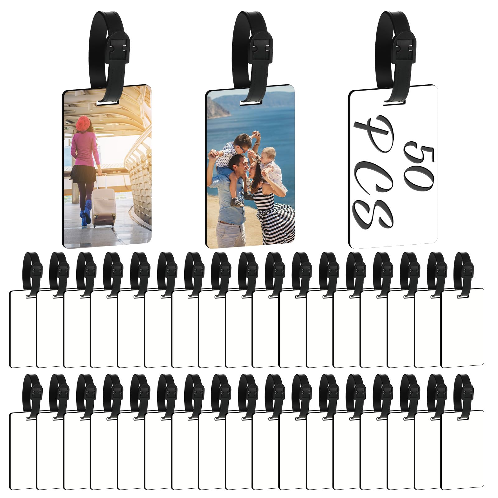 Frienda Sublimation Luggage Tag Blanks White Blank Travel Bag Tags Bulk with Strap Double Sided MDF Suitcase Labels with Slots for Easy Identification