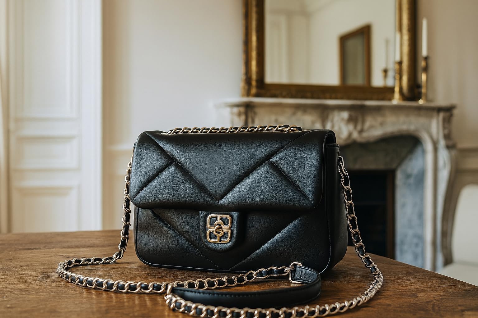 David Jones – Bolso bandolera para mujer – Mano-hombro de piel sintética acolchada – Bolsa con solapa – Para fiesta – Teléfono elegante a la moda