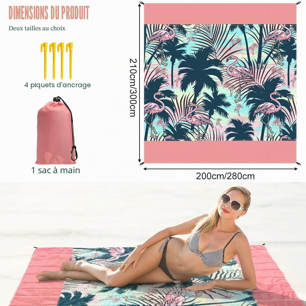 Bseical Tapis de Plage Anti-Sable 280x300cm Couverture Pique Nique Imperméable & Lavable Natte de Plage Grande Taille pour Voyage, Camping, Plage, Jardin-Sac de Transport Inclus