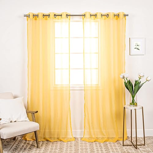 Best Home Fashion Juego de 2 paneles de cortinas traslúcidas de gasa triturada, con ojales de bronce antiguo, para sala de estar, comedor, puerta