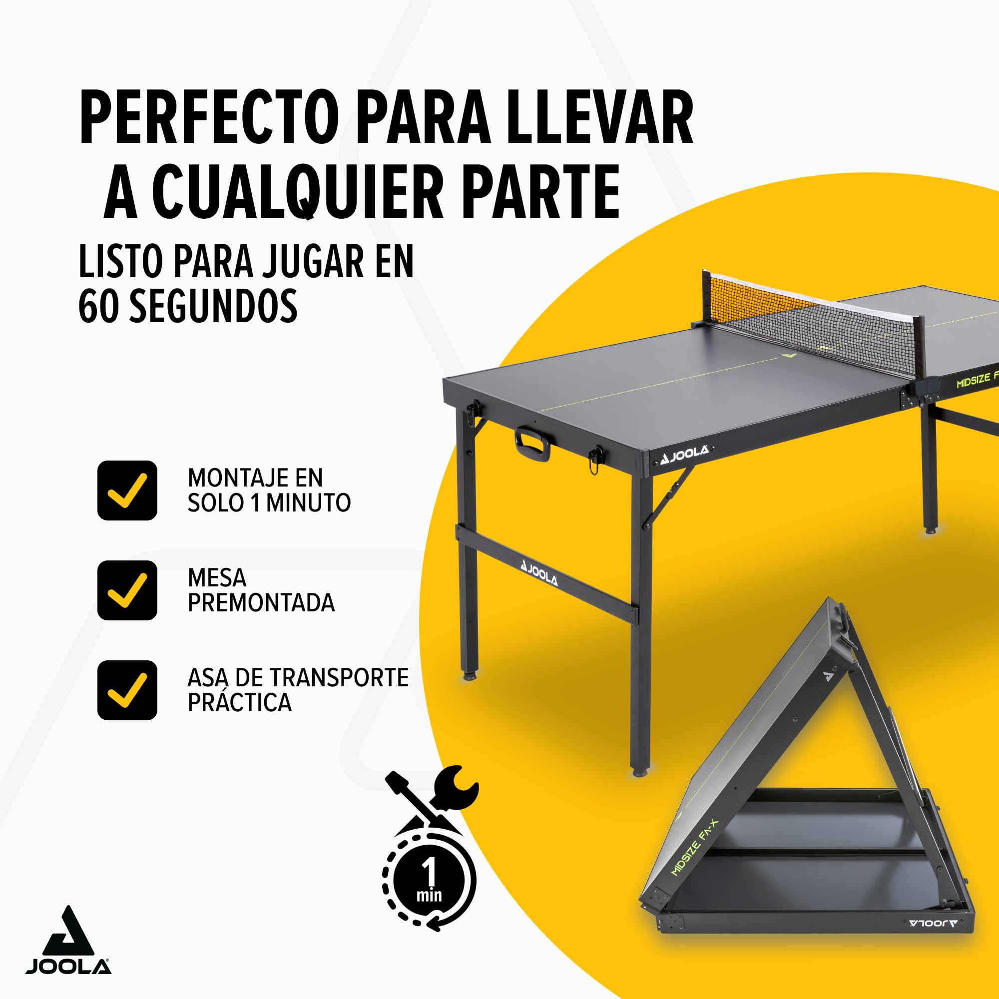 JOOLA Mesa de ping pong de tamaño mediano, mesa de ocio, mesa de ping pong en diseño moderno con red de ping pong