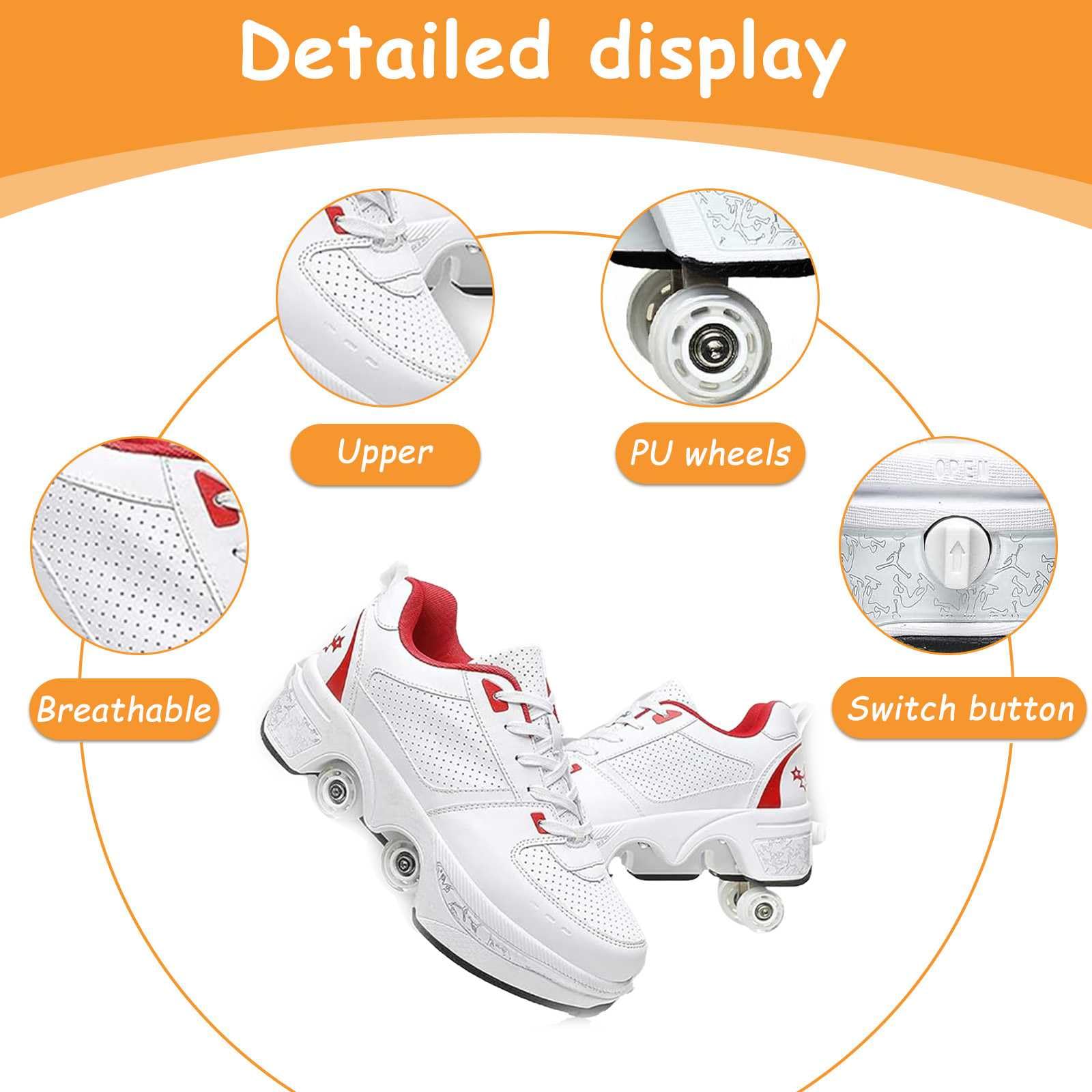 Chaussure Roller Fille, Patin a Roulette, Chaussures de Skateboard, Multi-usages Basket Roller Retractable, Rollers Quad Roues, Chaussure a roulettes pour Garçons Filles et Adulte