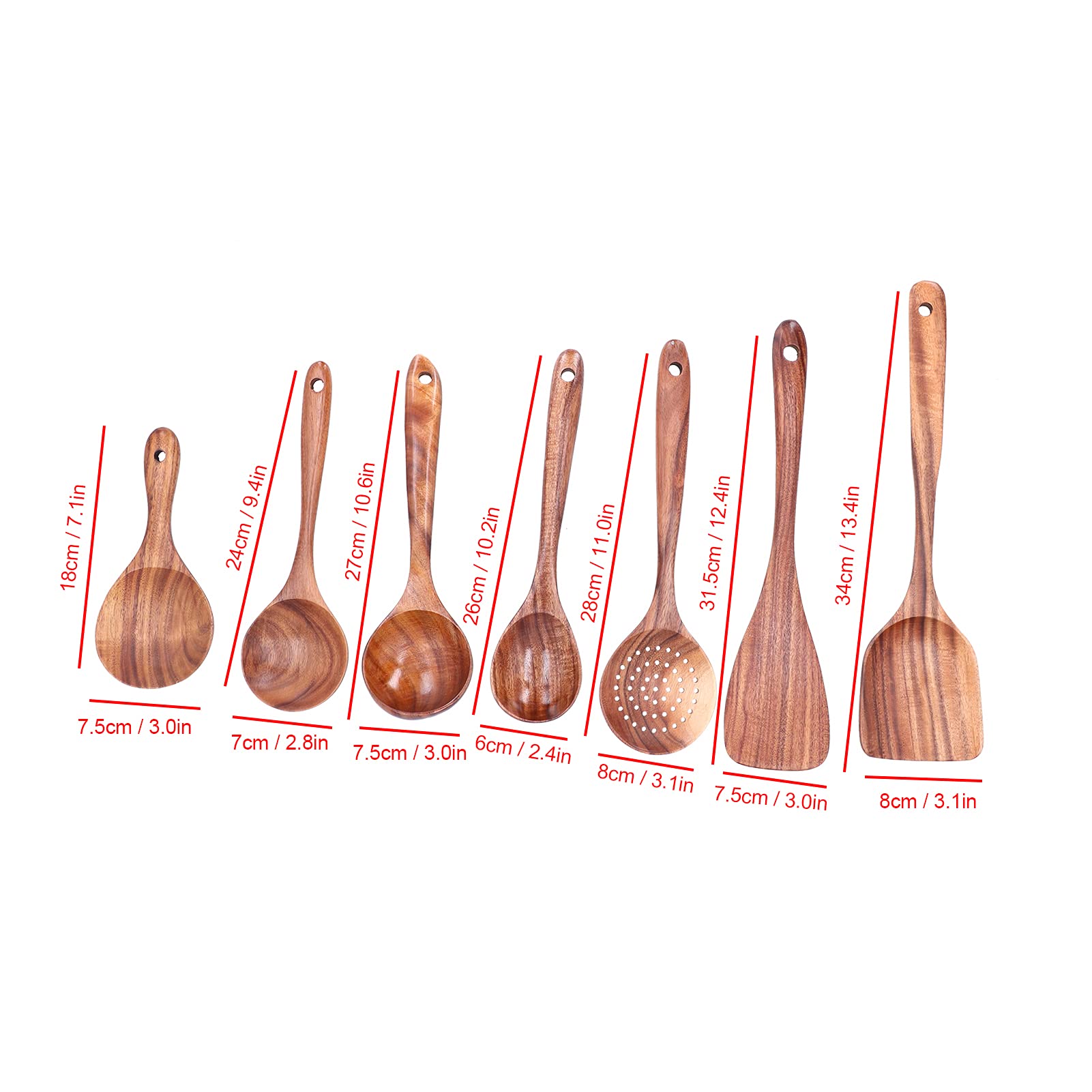 Set di Cucchiai di Legno, 10 Pezzi di Utensili Cucin a in Legno di Teak con Manico Lungo, Cucchiaio da Cucin a e Spatola per Pentole Domestiche