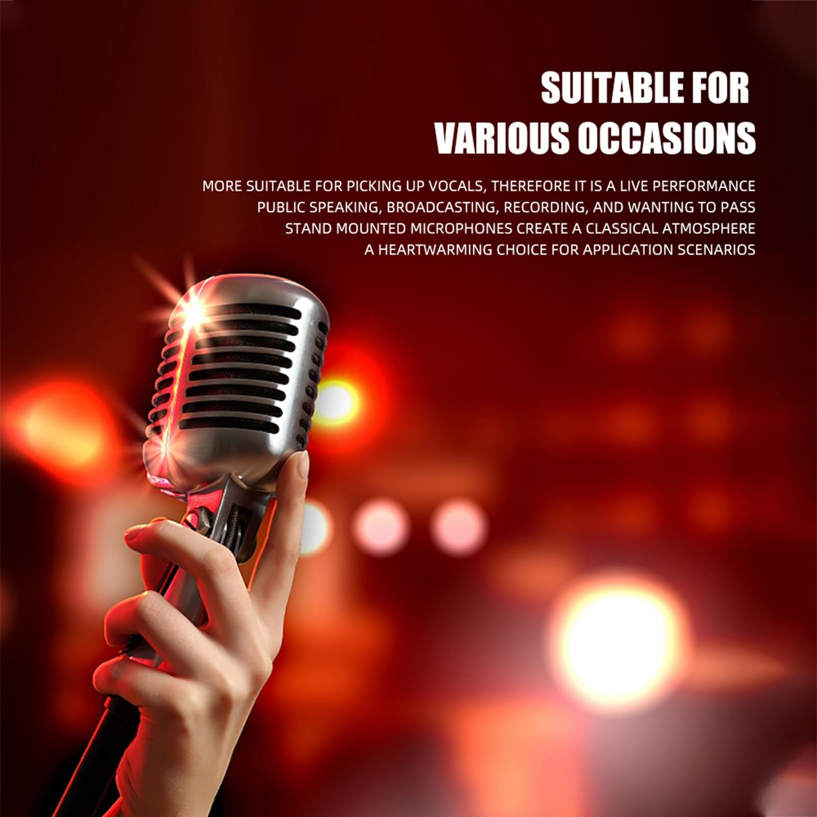 Micrófono vocal dinámico vintage con aspecto retro de metal para cantantes de música y discurso, micrófonos, equipo de sonido de escenario