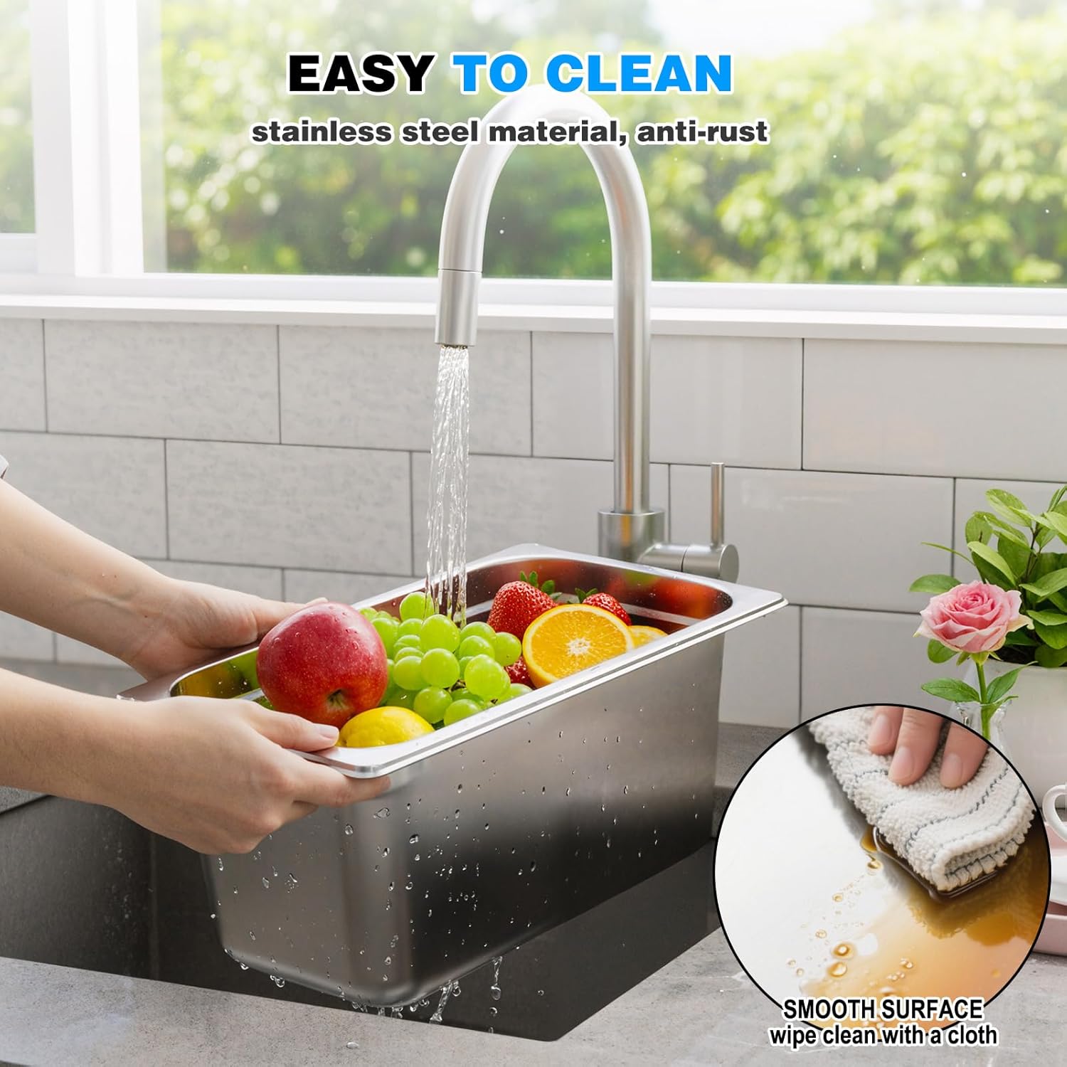 West Bay 6 Pack Hotel Pans with Lids, 1/3 Size 6-Inch Deep Stainless Steel Steam Table Pans, Metal Food Pans for Catering, Buffet, Restaurant & Kitchen Storage - Image 5