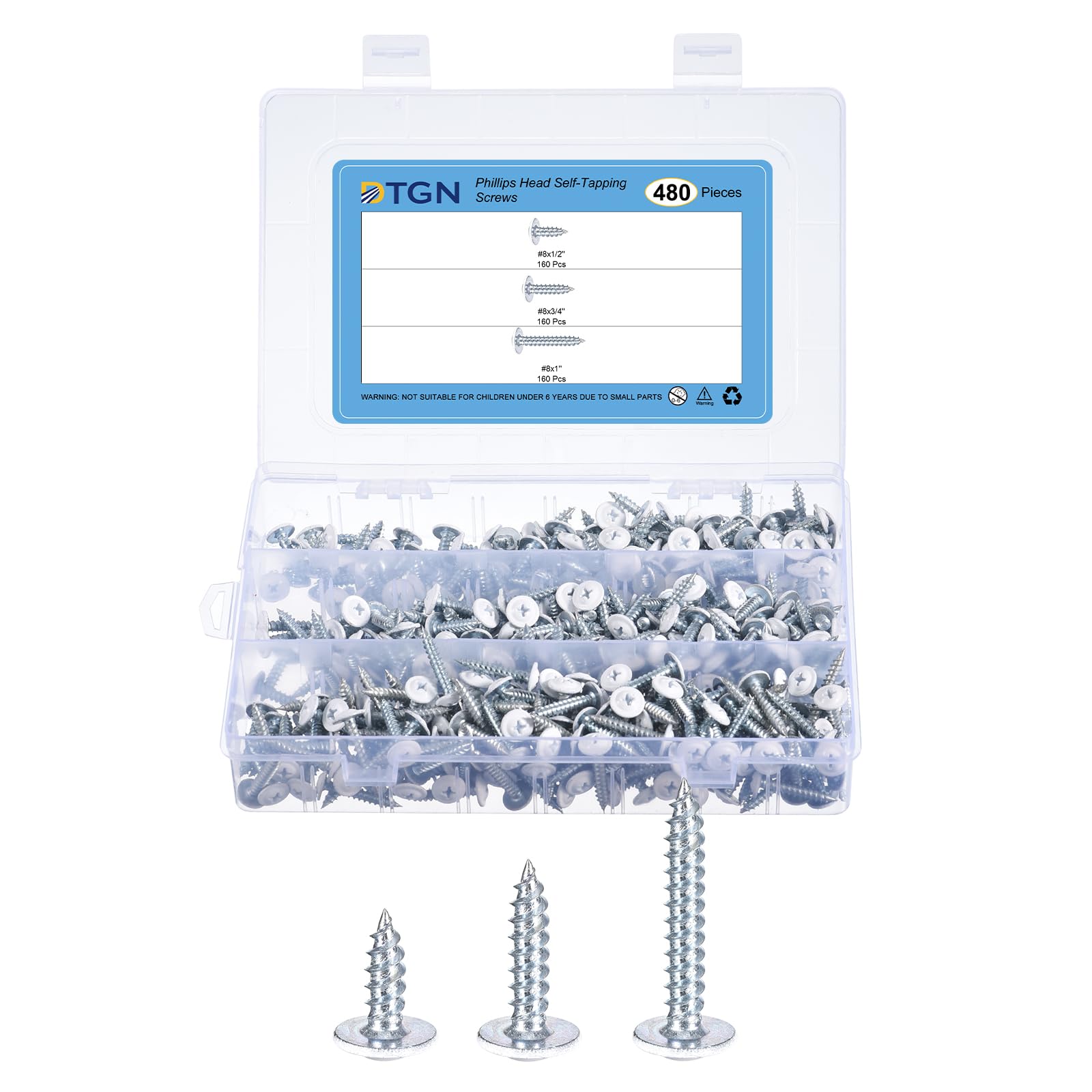 QUARKZMAN 480Pz Kit Viti Autofilettanti A Testa Piatta Phillips #8×1/2" A 1", Acciaio Al Carbonio Alta Resistenza Viti Rapide Per Legno, Metallo, Plastica
