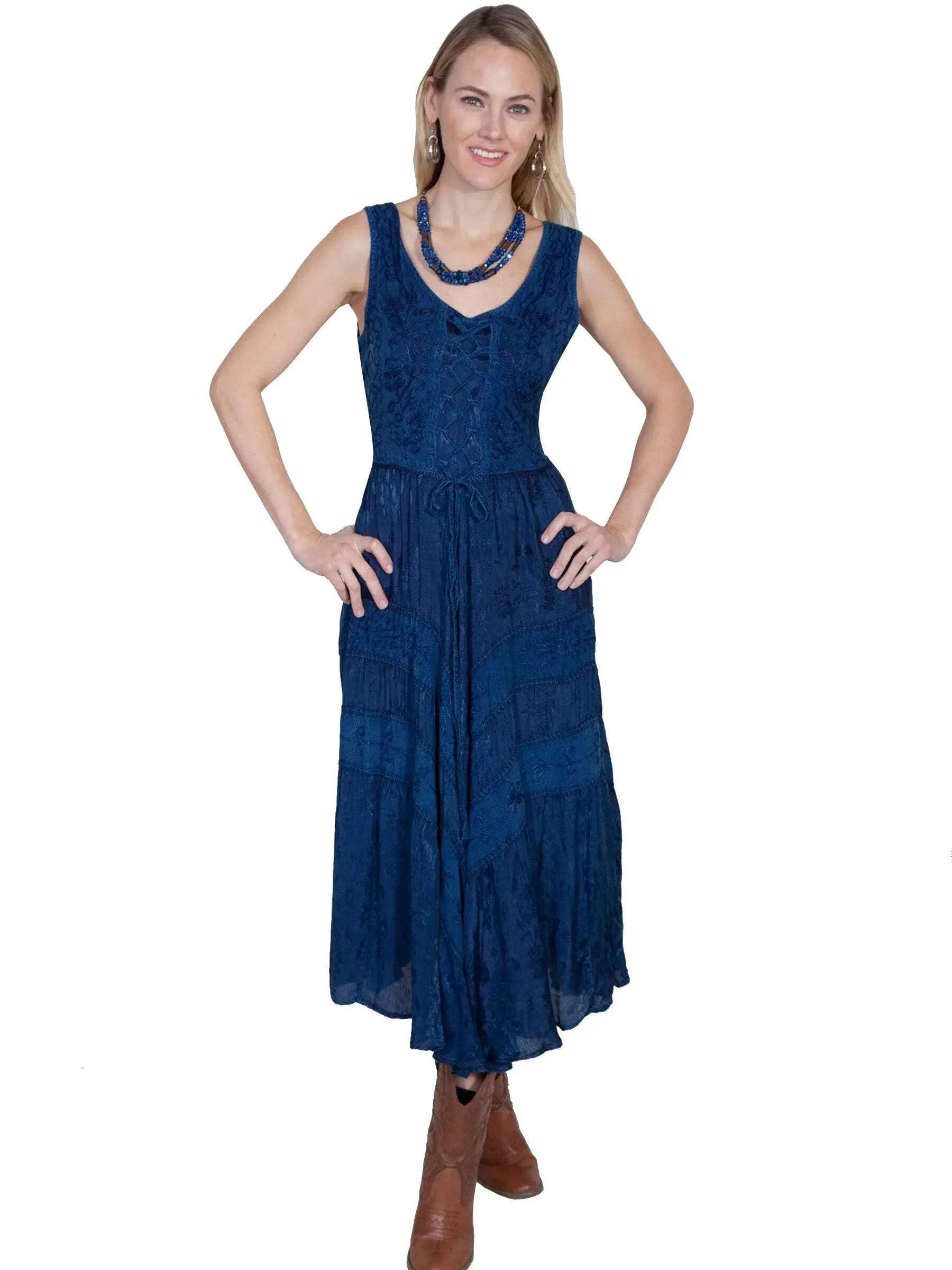 Scully Ash Grey Full Length Lace-Up Front Womens Sleeveless Dress HC118