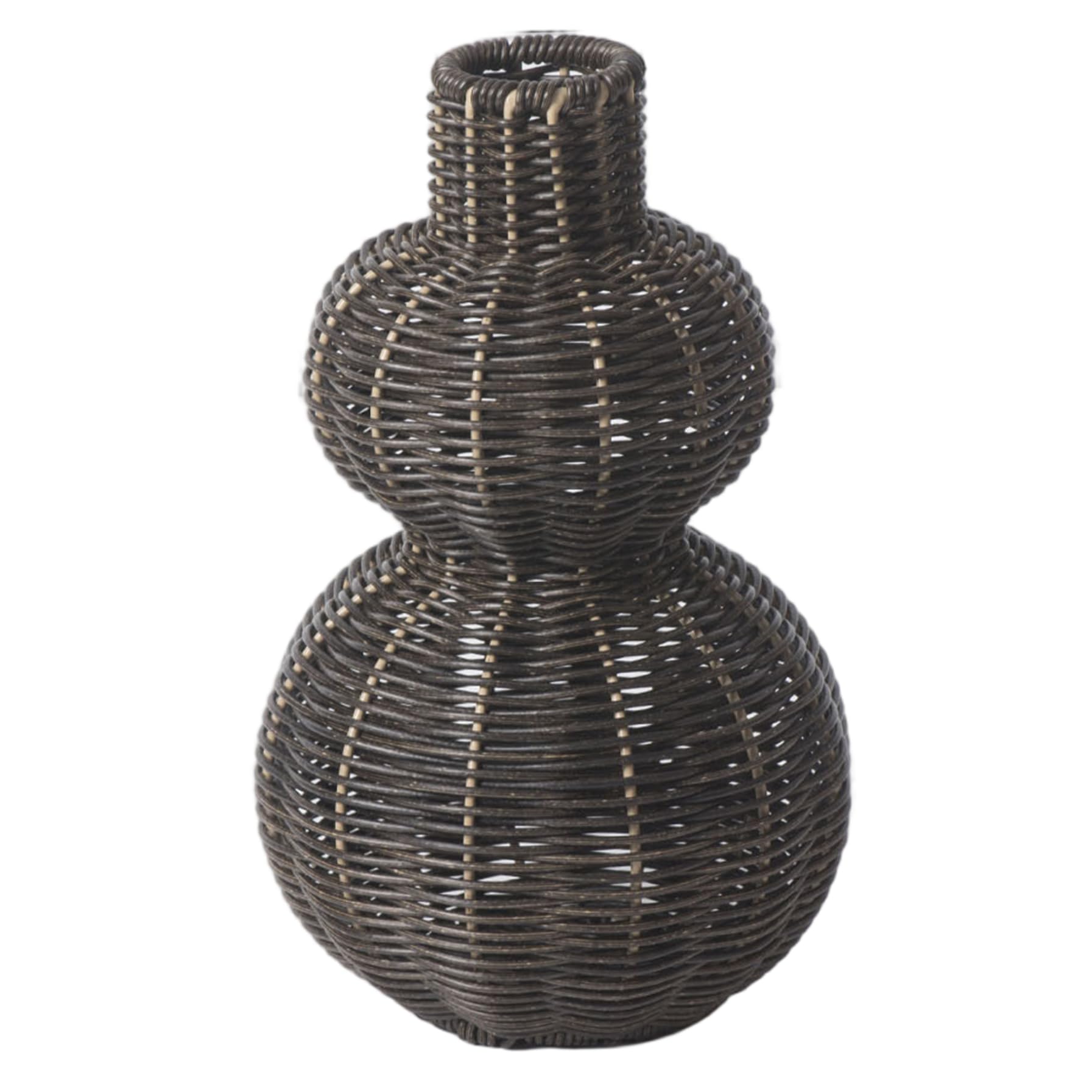 Florero trenzado negro tipo calabaza para arreglos florales sintéticos duraderos
