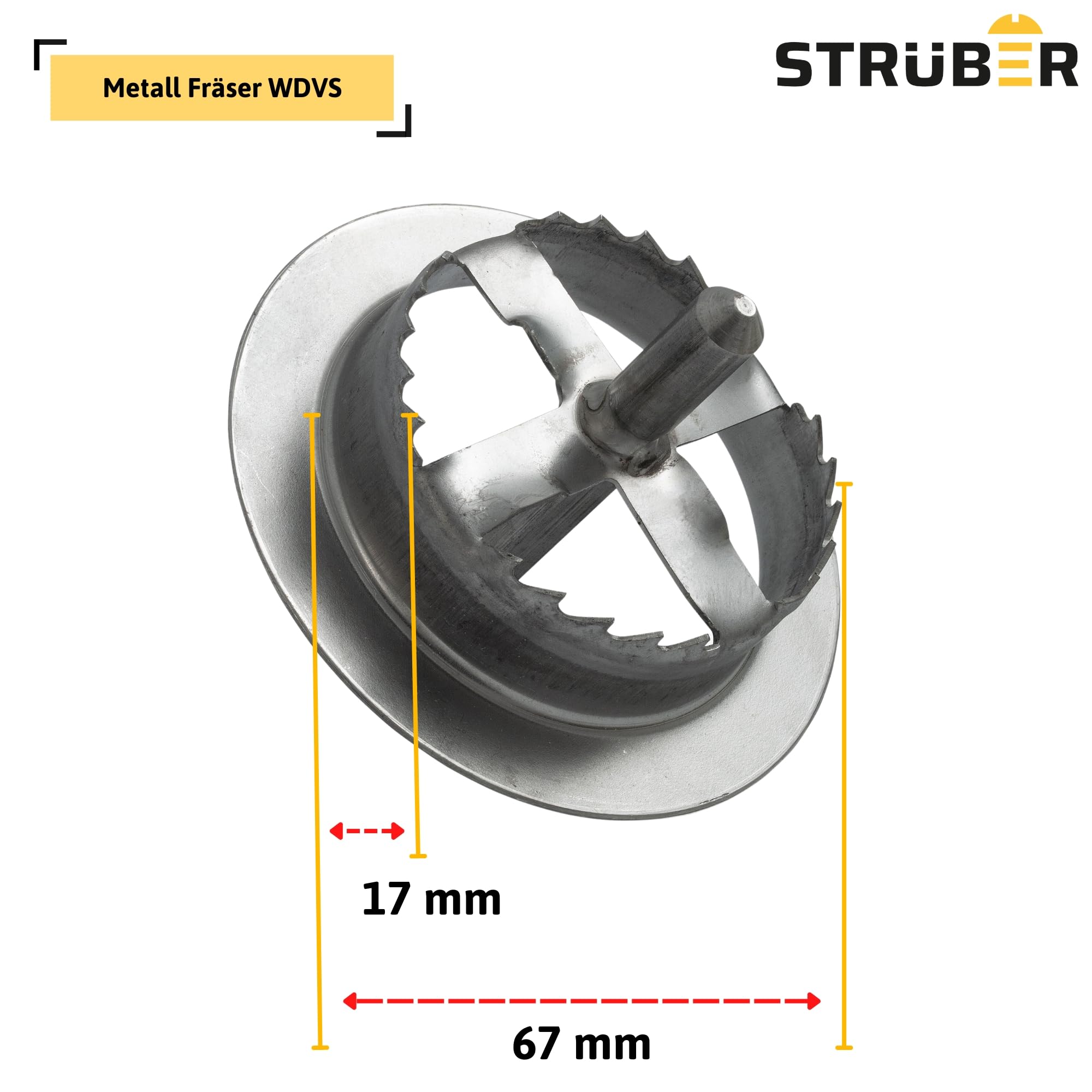 STRÜBER Metall Fräser für WDVS (Ø67mm) / Versenkwerkzeug für Mineralwolle und Styropor/Fassadendämmung/Wärmedämmung/Fräse für Mineralwolle Styropor EPS Rondelle Scheiben Abdeckkappen