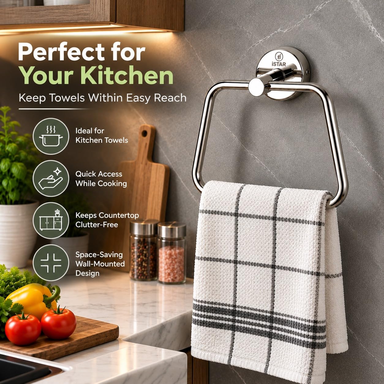 iSTAR Towel Ring for Wash Basin | Stainless Steel Towel Ring/Napkin Holder for Bathroom & Kitchen – Wall Mounted Towel Stand/Hanger with Chrome Finish (Pack of 1) — Amazon image 8
