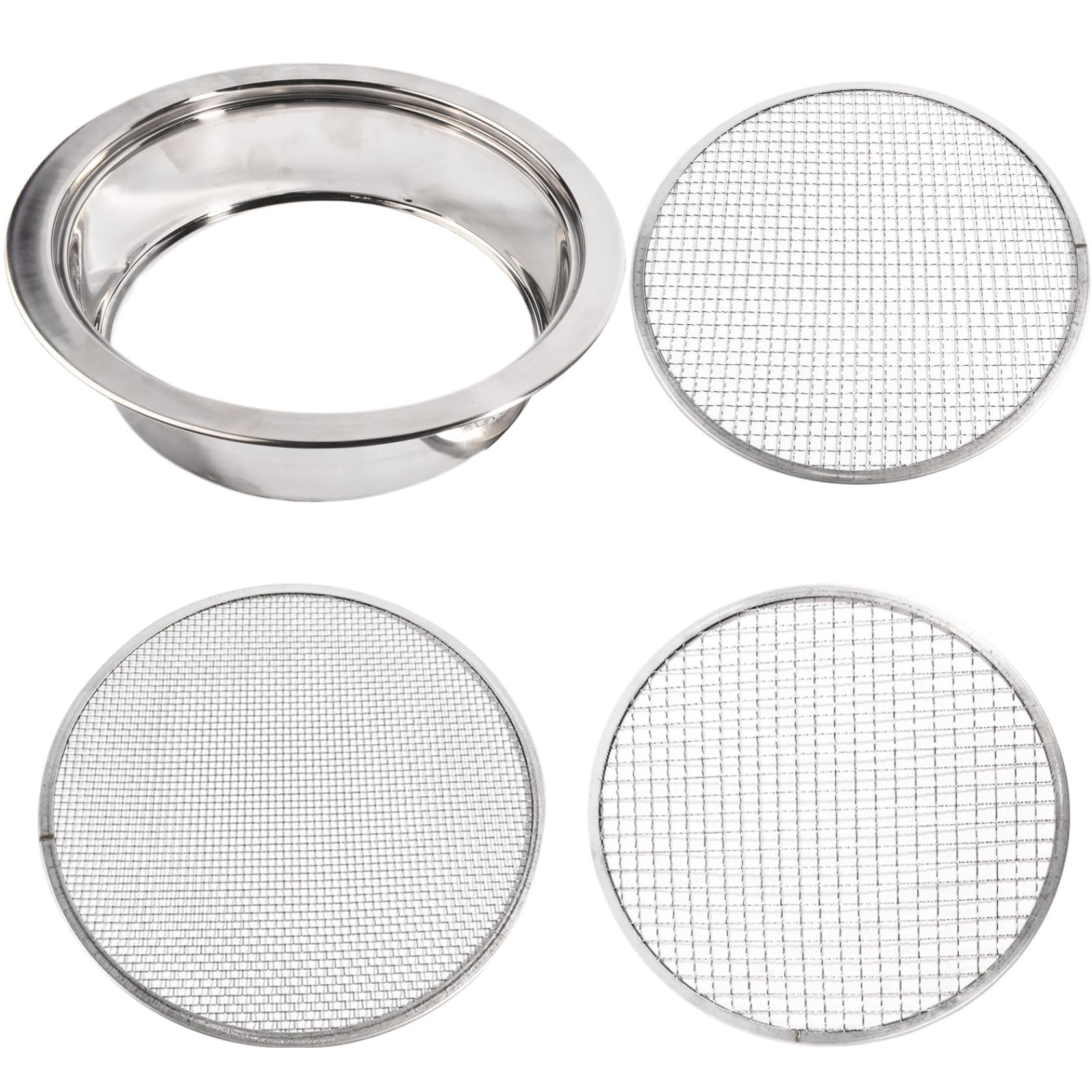 Tamis de sol en acier inoxydable NIDONE avec 3 mailles interchangeables de 24 cm