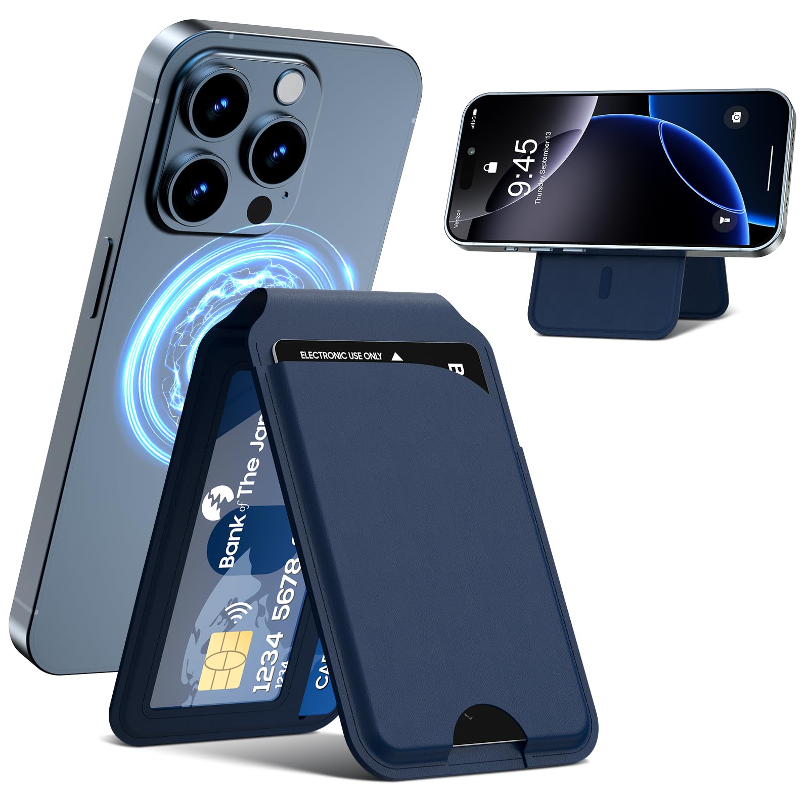 for Mag-Safe Wallet, Leather Phone Magnetic Wallet Stand Adjustable for iPhone 17/16/15/14/13/12 Series, ID Window, RFID Blocking (Blue)-image-43