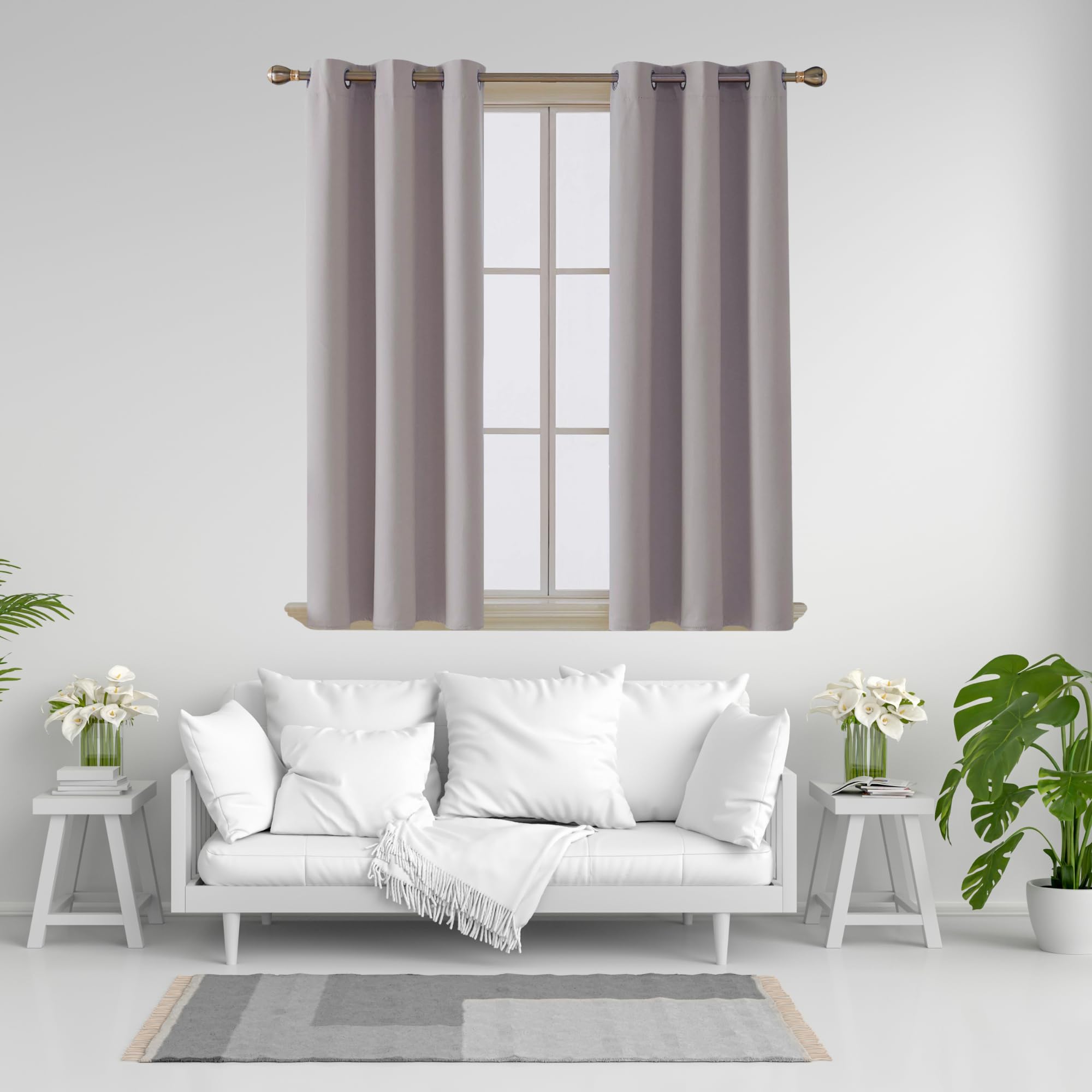 J.Din Blackout Curtains for Bedroom/Living Room, Black out super soft Thermal Insulated curtains & drapes, Ring Top Eyelet Curtain for window, 2 Panels with Tie backs (Silver Grey, W46 x L90)