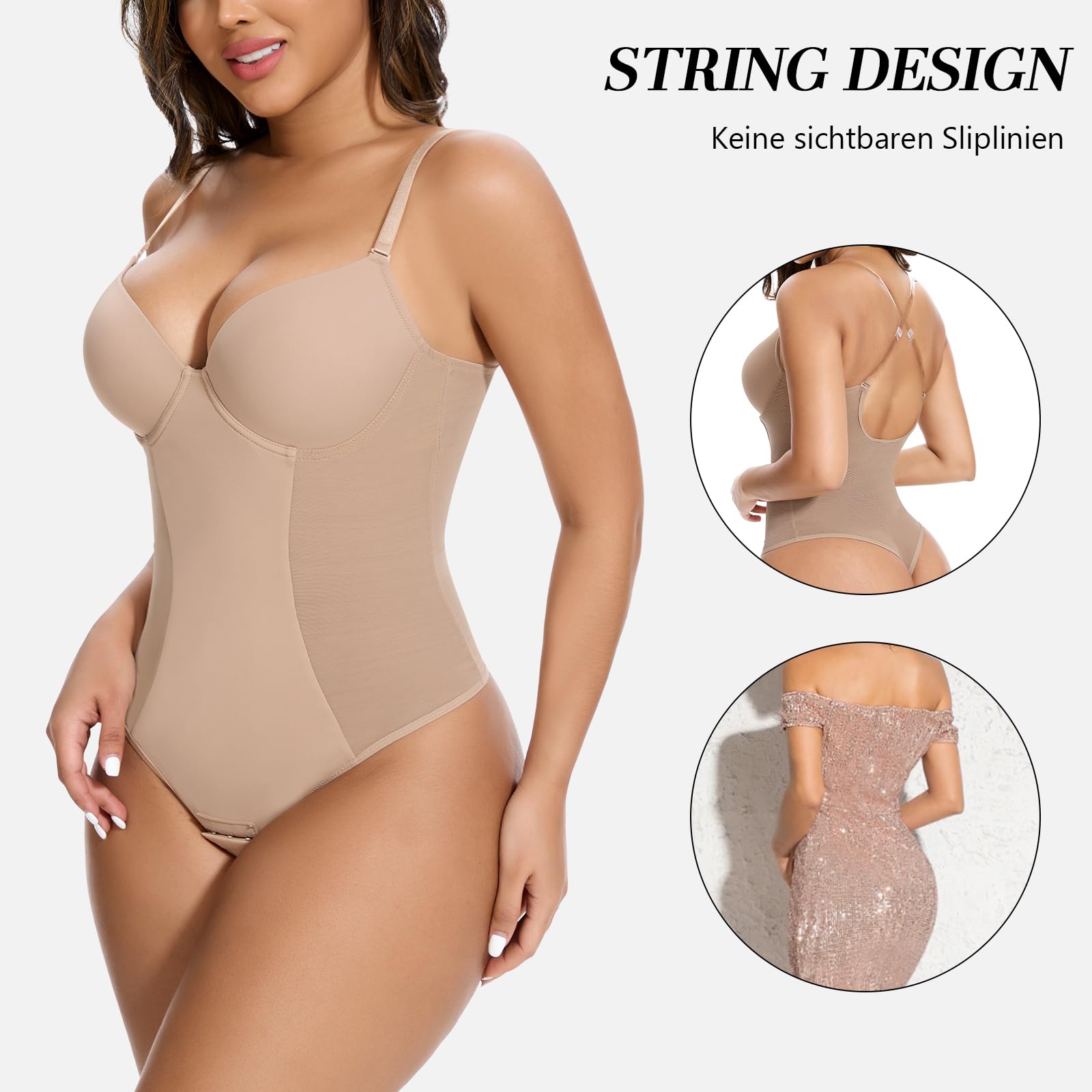 SHAPERIN Body Gainant avec Soutien-Gorge Intégré Femme Dos Nu Body Sculptant Minceur Col V Bodys Shaper Lingerie Sculptante