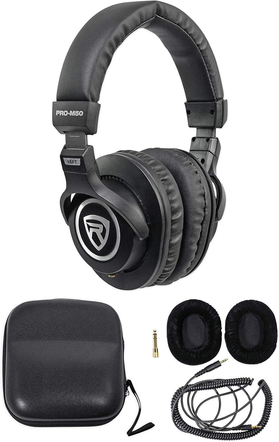 Rockville (1) PRO-M50 Studio Headphones w/Detachable Coil Cable, Case+Extra Ear Pad