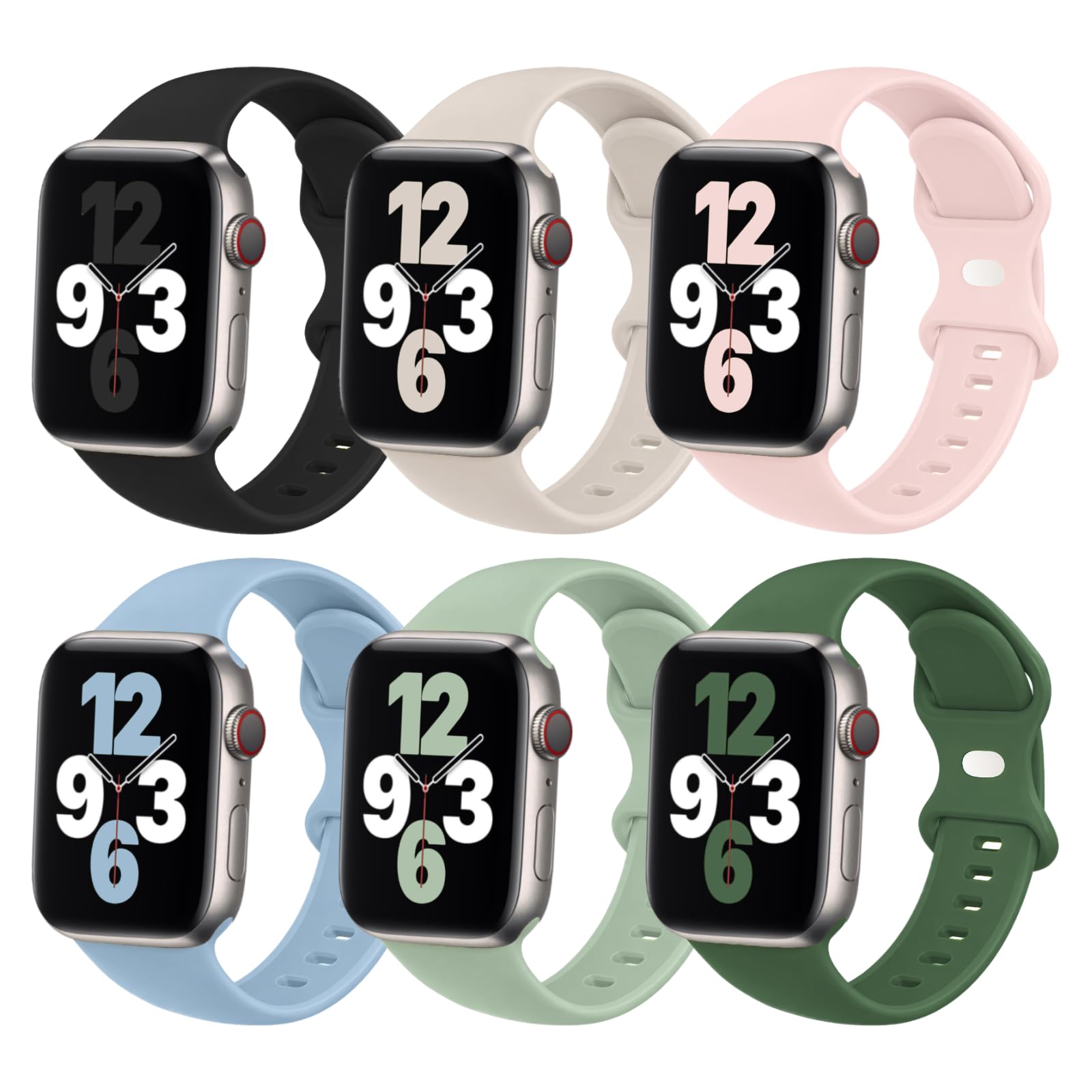 (6 Packs) Sport Bands Compatible with Apple Watch Band 38mm 40mm 41mm 42mm 44mm 45mm 46mm 49mm Silicone iWatch Band Ultra 3 2 1 SE Series 11 10 9 8 7