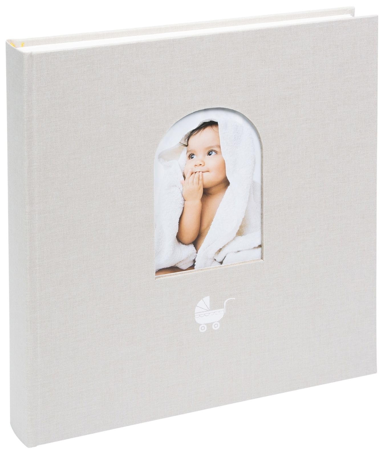 goldbuch 15 017 Cozy Nest szary album pamiątkowy dla niemowląt, album pamiątkowy z okienkiem, 58 białych z przekładkami pergaminowymi i 4 ilustrowanymi stronami, okładka z nadrukiem artystycznym, ok