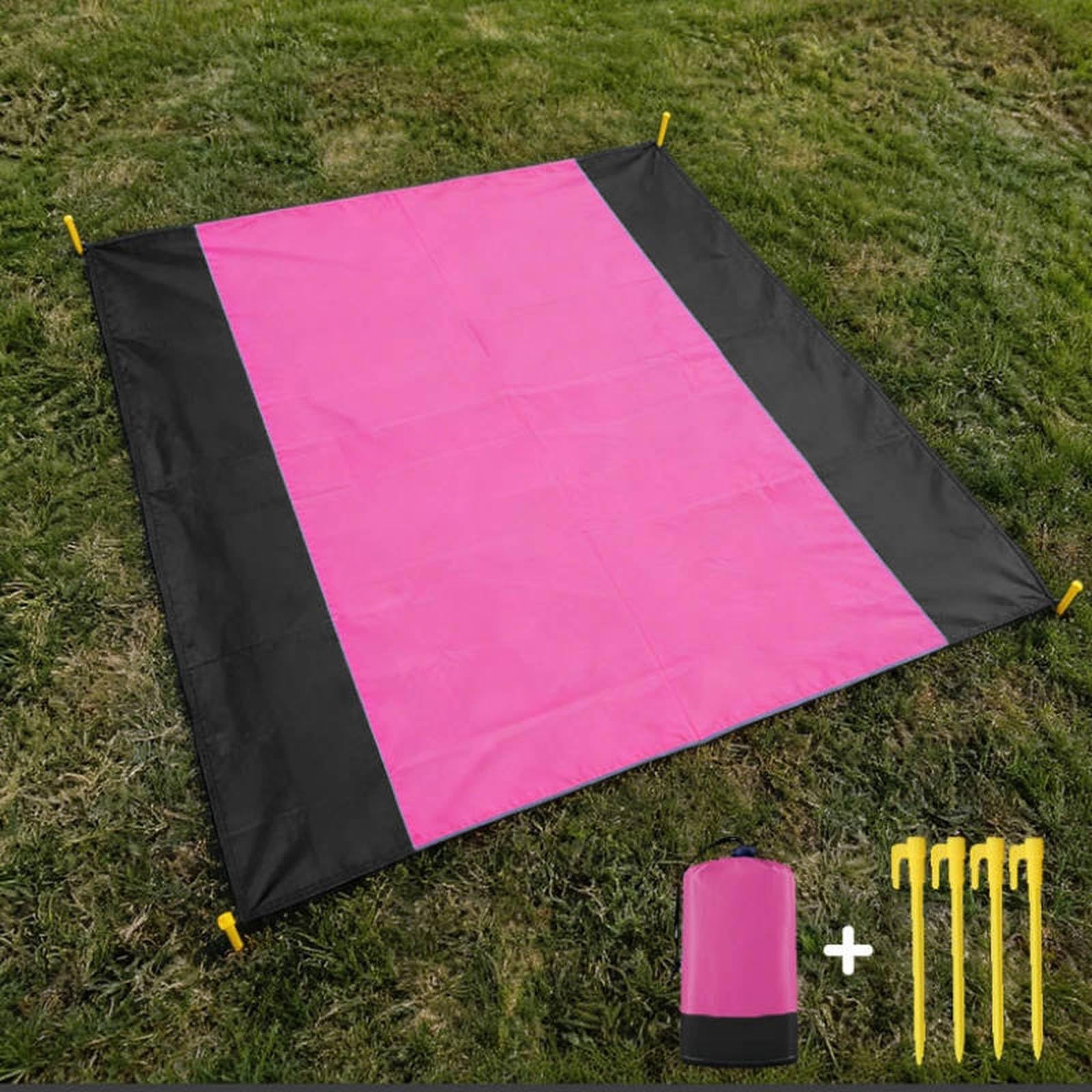 Generico Coperta da picnic impermeabile tascabile in tessuto Oxford 210D, tappetino da campeggio per esterni, tappetino da spiaggia portatile con picchetti per escursioni, parco, erba e viaggi