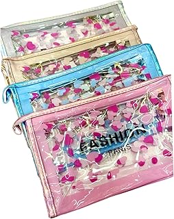 شنط مستحضرات تجميل شفافة بتصميم قلوب ثلاثية الابعاد من فاشون باريس، مجموعة من 3 حقائب، الوان متنوعة