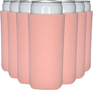 TahoeBay Slim Can Cooler Sleeves in Bulk, Blank, 12-Pack, Coral | Skinny Tall, Sublimation, Vinyl, DTF, Plain Coolers, Thin Soft Sleeve Blanks for Beer Cans and Bottles, 12 oz Drink Insulator