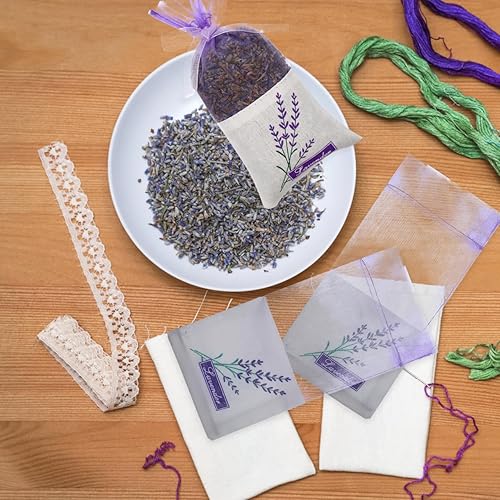 Miniatura 9 de Bolsa de bolsita, 30 bolsitas vacías con fragancia de impresión de flores de lavanda (morado claro)