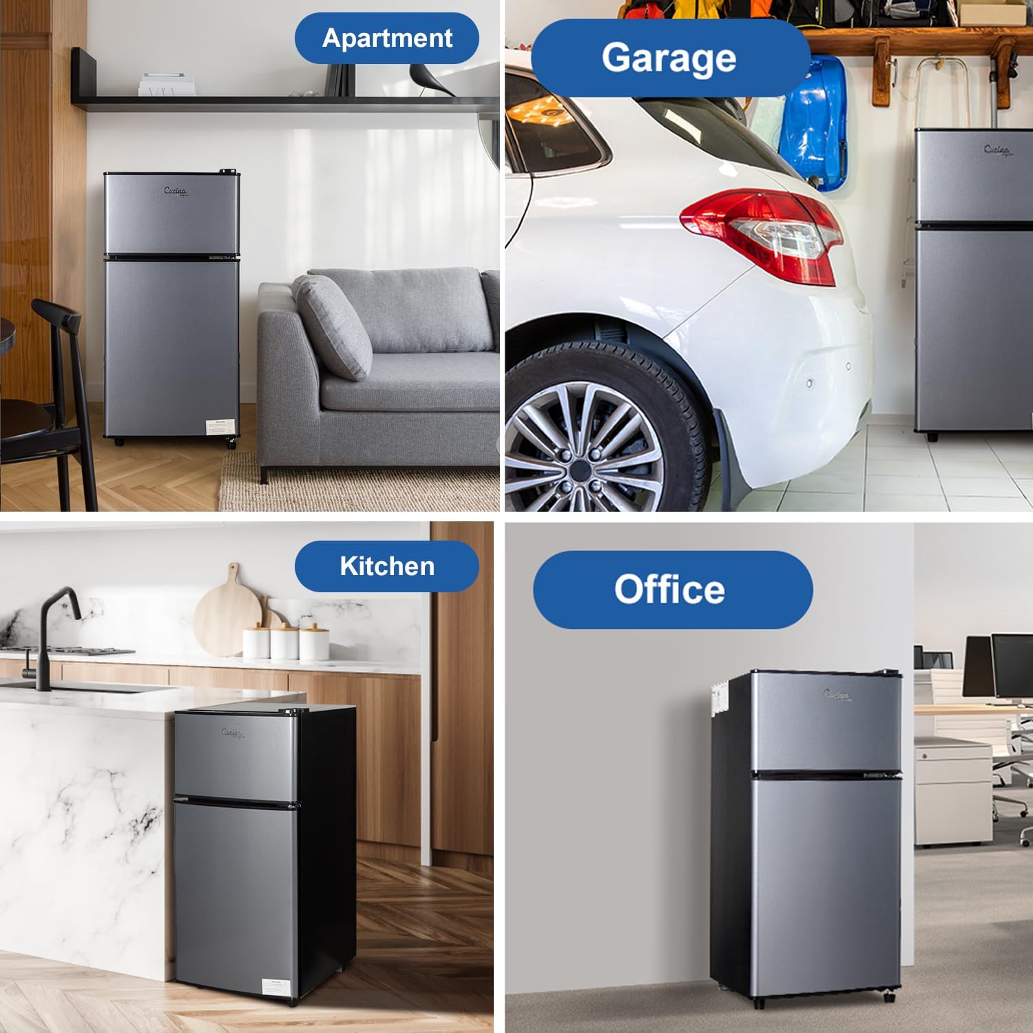 2.9 Cu.Ft Compact Double Door Mini Fridge - Top Freezer & Bottom Refrigerator | Energy Save,7-Level Precision Cooling | Ideal for Dorm, Bedroom, Office & Small Spaces