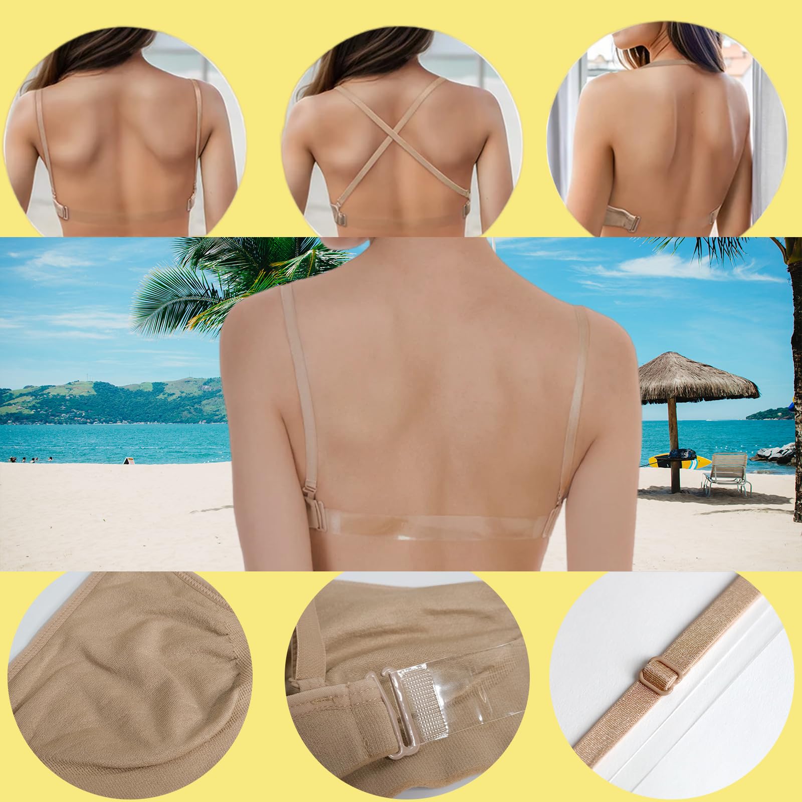 Reggiseno da ballo senza cuciture con spalline trasparenti e schiena per donne e ragazze, spalline regolabili, reggiseno invisibile senza schienale, non adatto per coppa D+