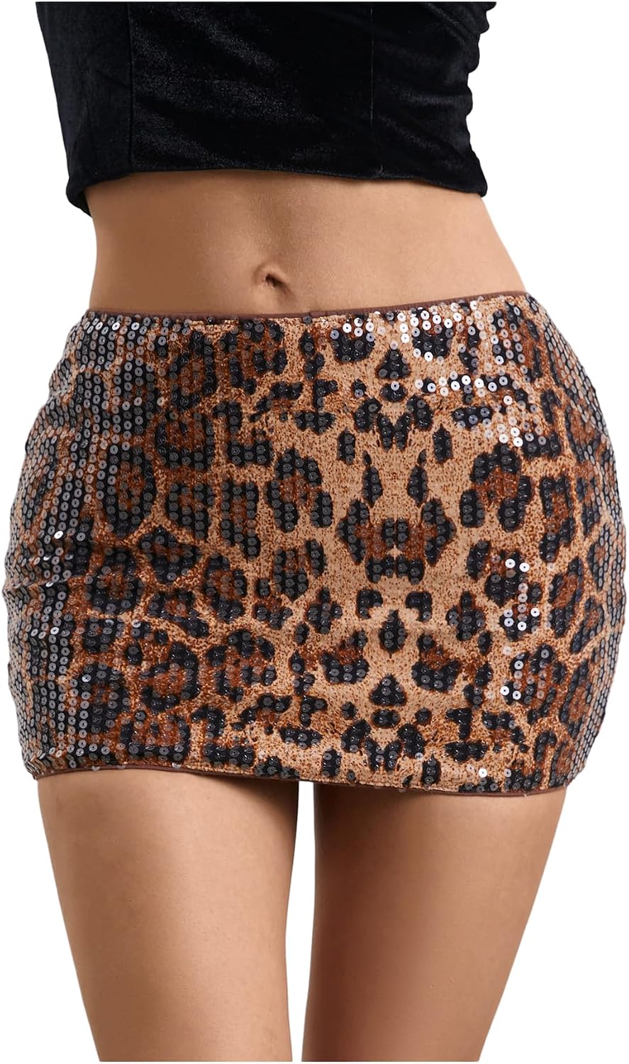 BEAUDRM Women's Sequin Sparkly Skirt Low Waist Bodycon Party Club Shorts Mini Micro Glitter Skirts Rave Outfit