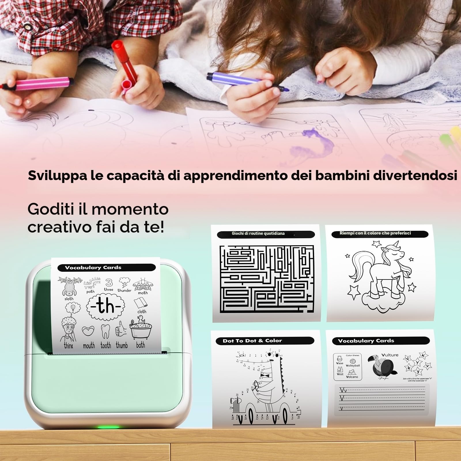 Bisofice S1 Mini Stampante Portatile Bluetooth, Stampante Termica Senza Inchiostro per Etichette - Verde