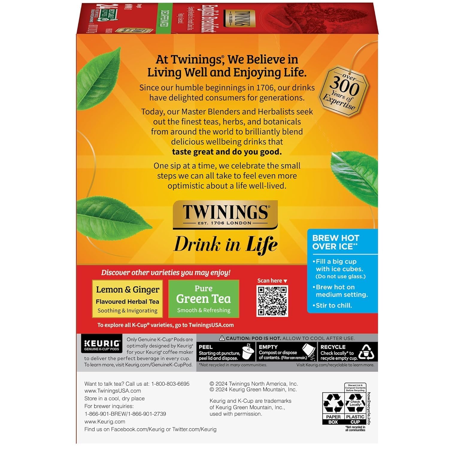 Twinings Decaf English Breakfast Tea K-Cup Pods for Keurig, Naturally Decaffeinated Black Tea, Smooth, Flavourful, Robust, 24 Count (Pack of 3)