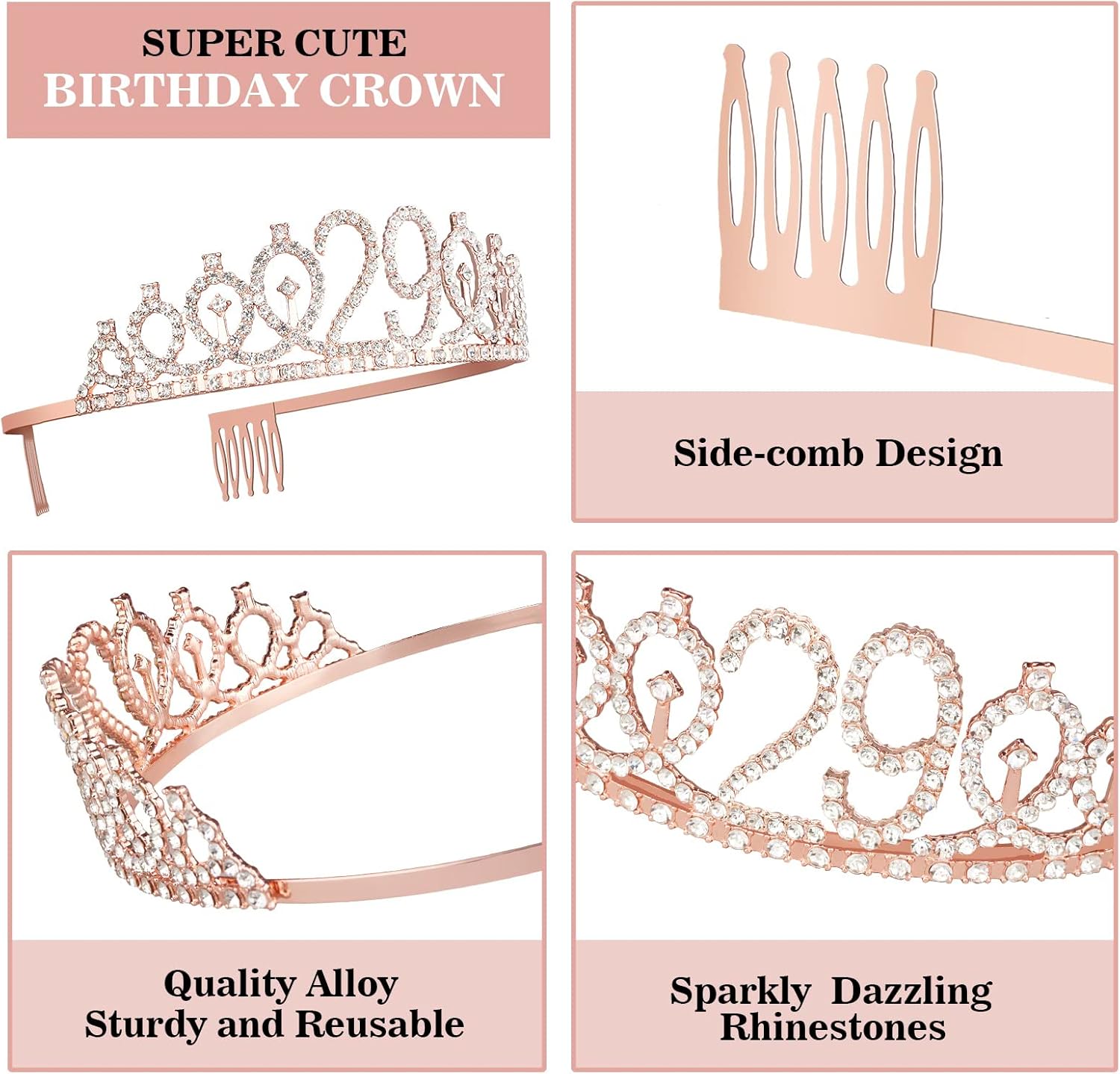 29th Birthday Decorations for Women Including Birthday Sash, Tiara, Numeral Candles and Cake Topper, 29 Year Old Gifts for Women, Rose Gold Party Decor Supplies - Image 4