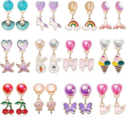 Aretes de clip para niñas, 1020 pares de joyas de juego de princesa para niñas pequeñas, aretes de clip para niños pequeños, lindos aretes de