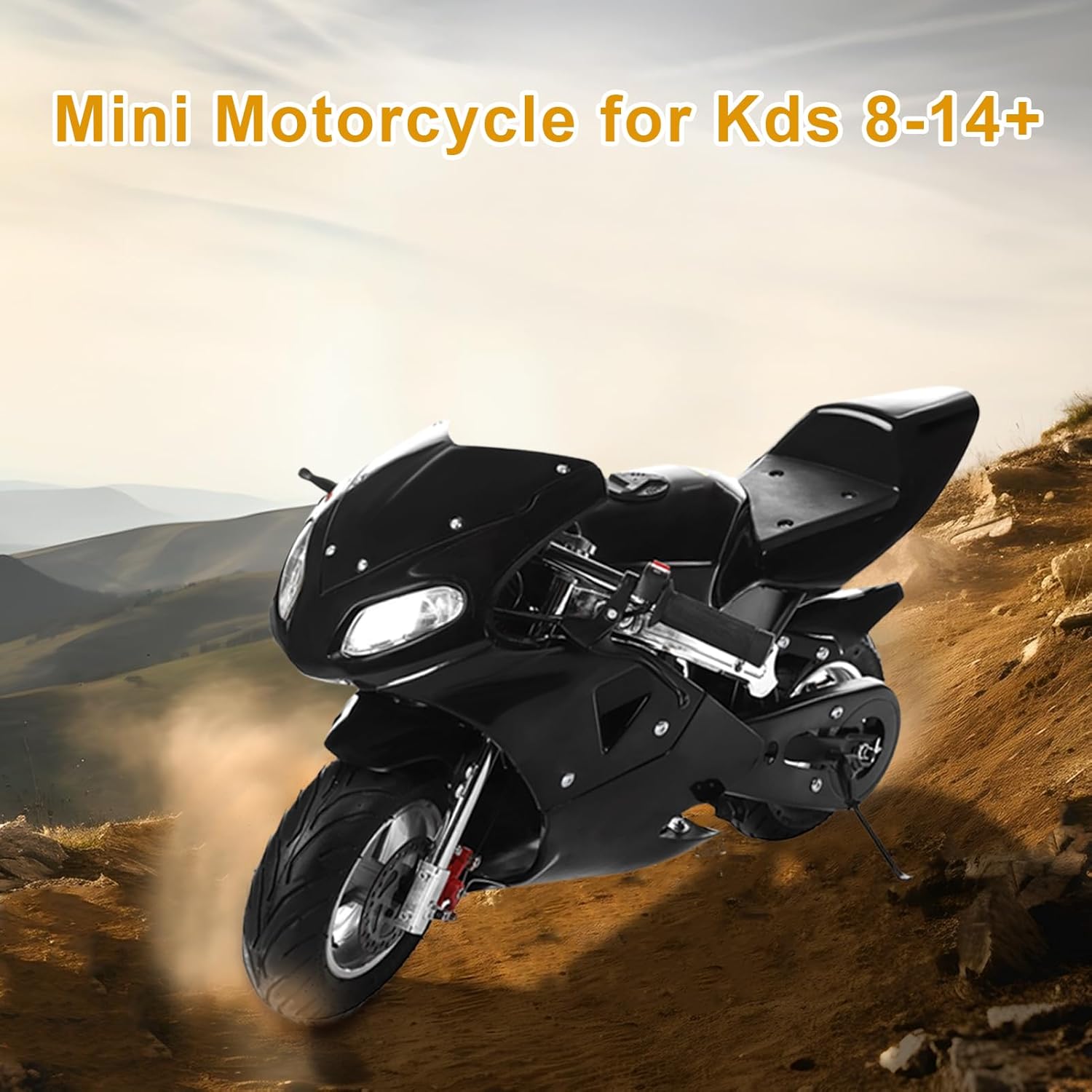 Mini Gas Motorbike-2-Stroke 49cc Kids Dirt Bike High Brightness Dual Headlights Rubber Handlebar 1.25L Gas Tank Mini Motorcycle Strong Power 170 lbs Mini Bike Motorcycle [Fast Arrival]