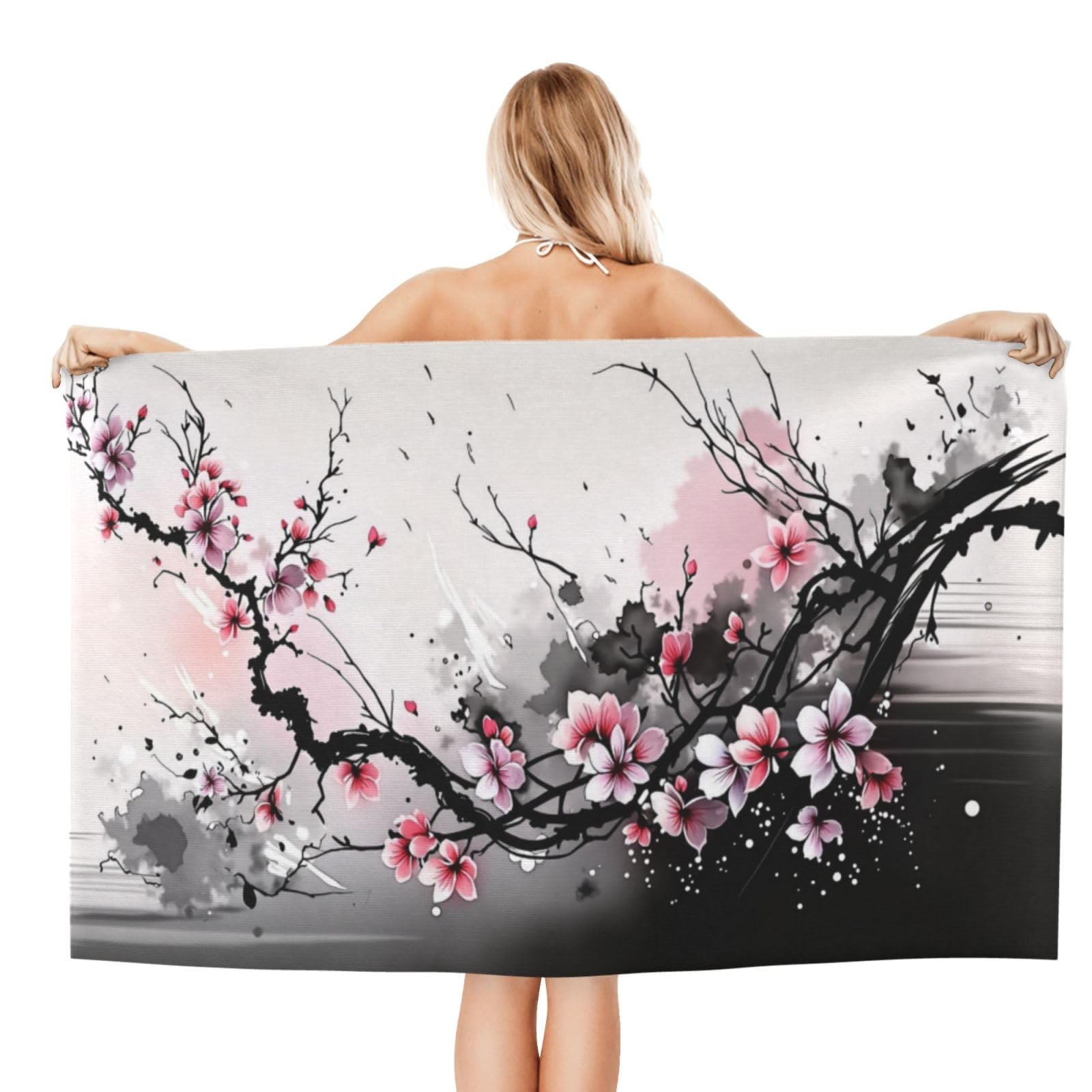 Anceky Beach Towel for Women, Cherry Blossom Sand-Free Microfiber Ultra Soft Lightweight Bath Towels for Outdoor Bathroom Swimming 32"X52"