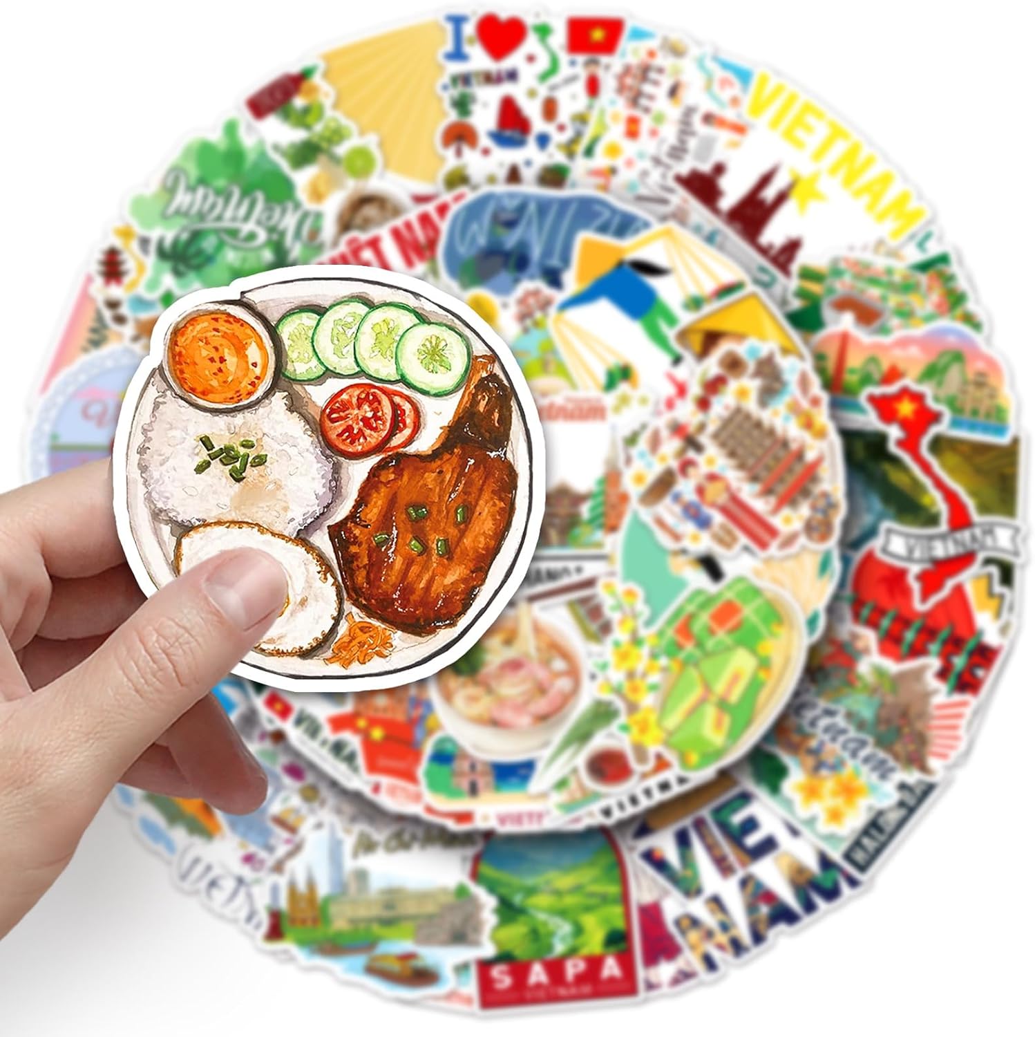 Vietnam Stickers 50 Pcs Vinyl Cartoon Funny Vietnam Style Stickers for Water Bottle Skateboard Scrapbooking Laptop Cars Bicycle Luggage Computer,Waterproof Travel Vacation Sticker for Kids Teens - Image 3
